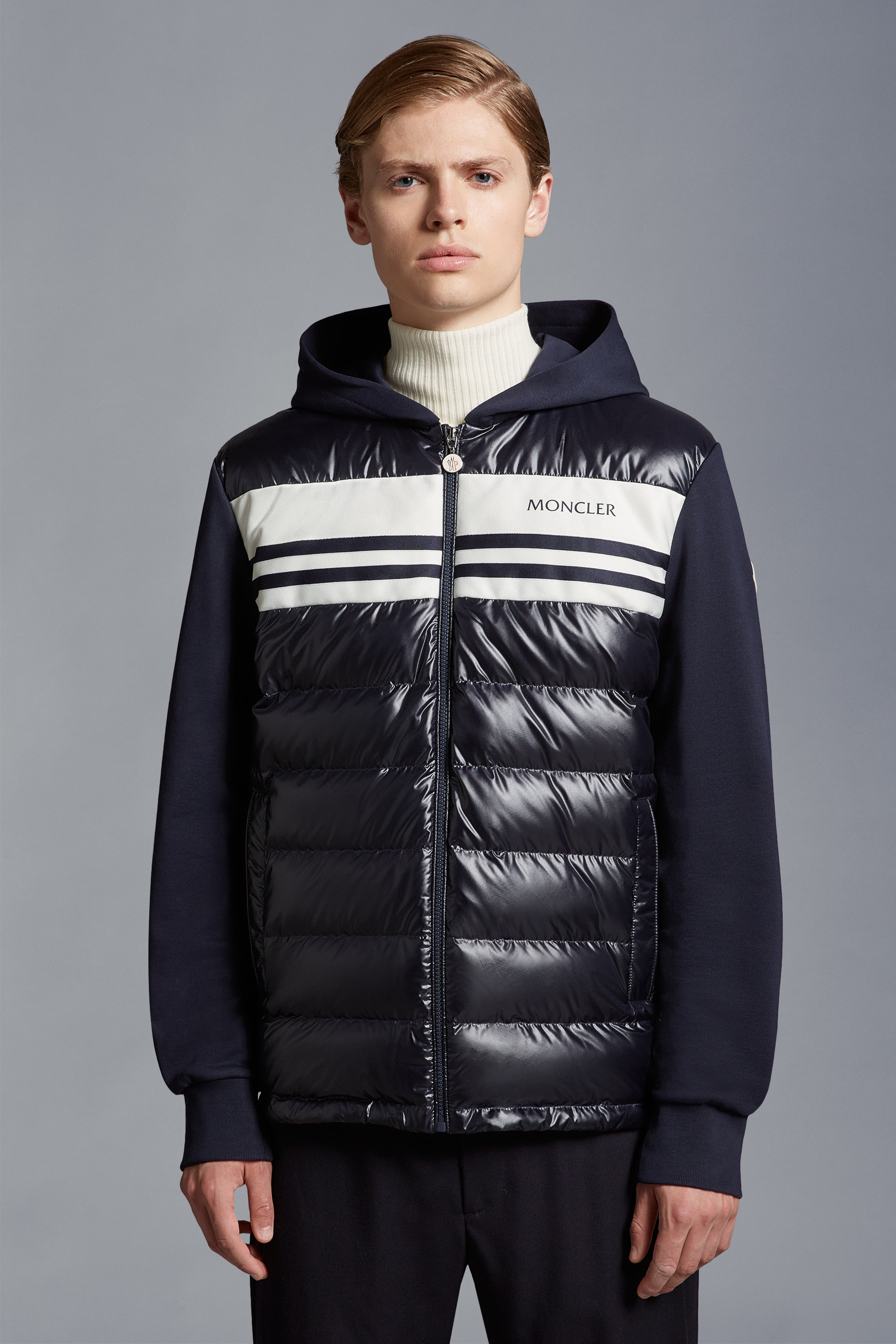 Moncler Monogram Zip-Up Hoodie Night Blue