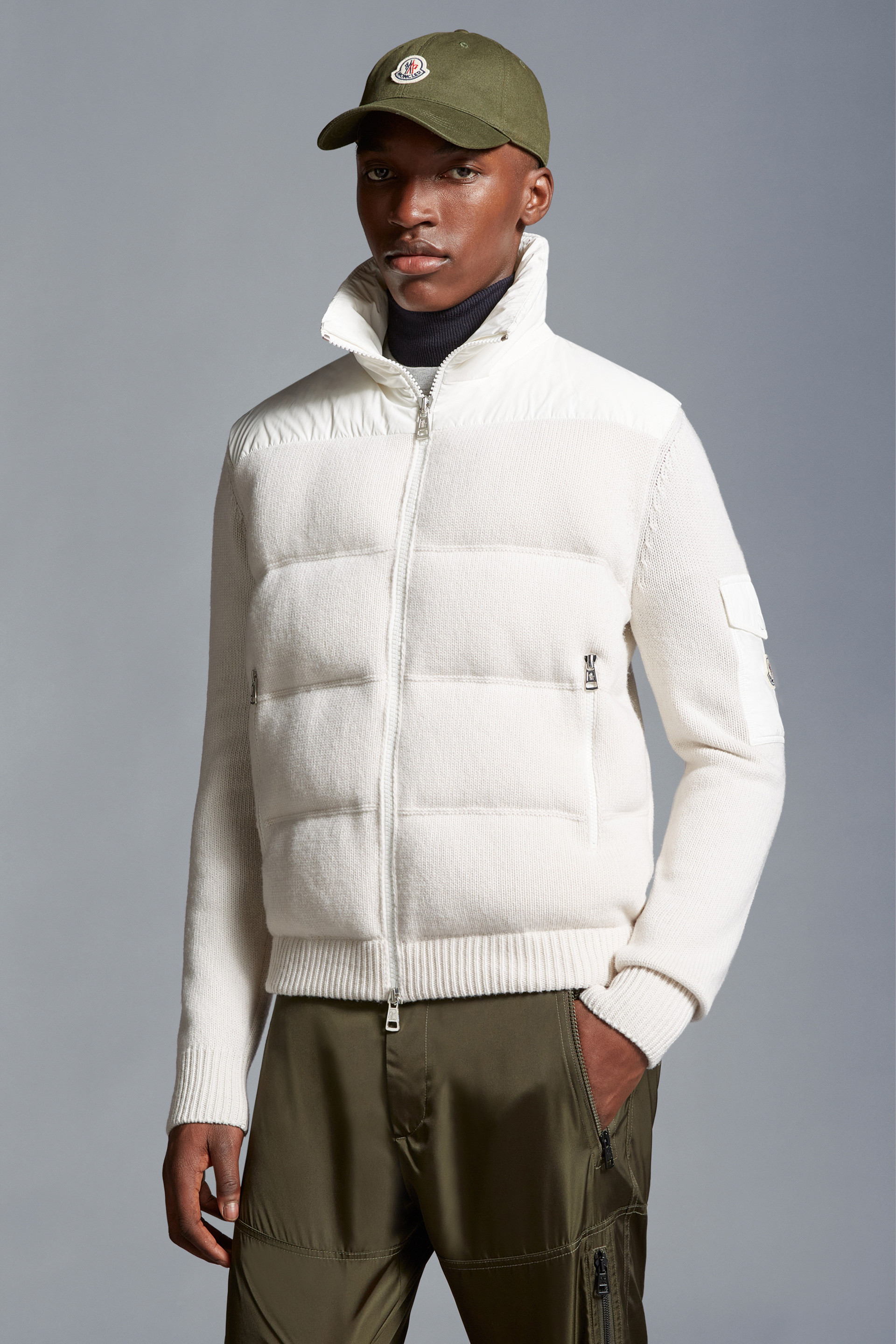 White Padded Wool Cardigan - Sweaters & Cardigans for Men | Moncler KR