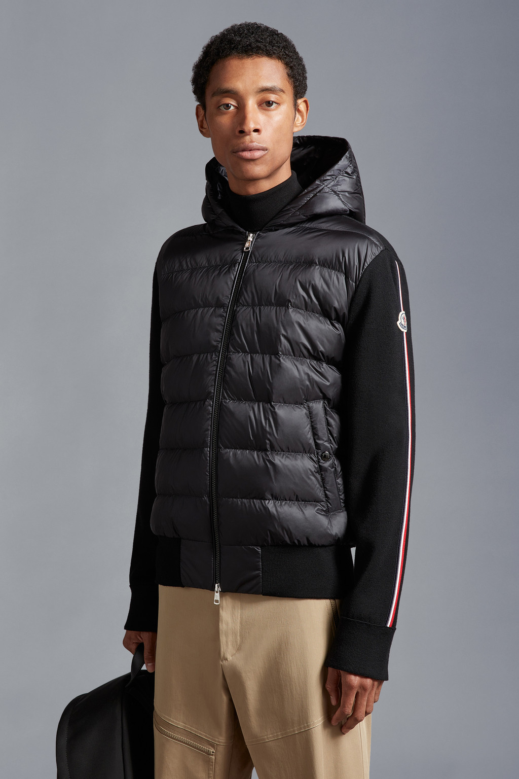 Black Padded Wool Hoodie - Sweaters & Cardigans for Men | Moncler US