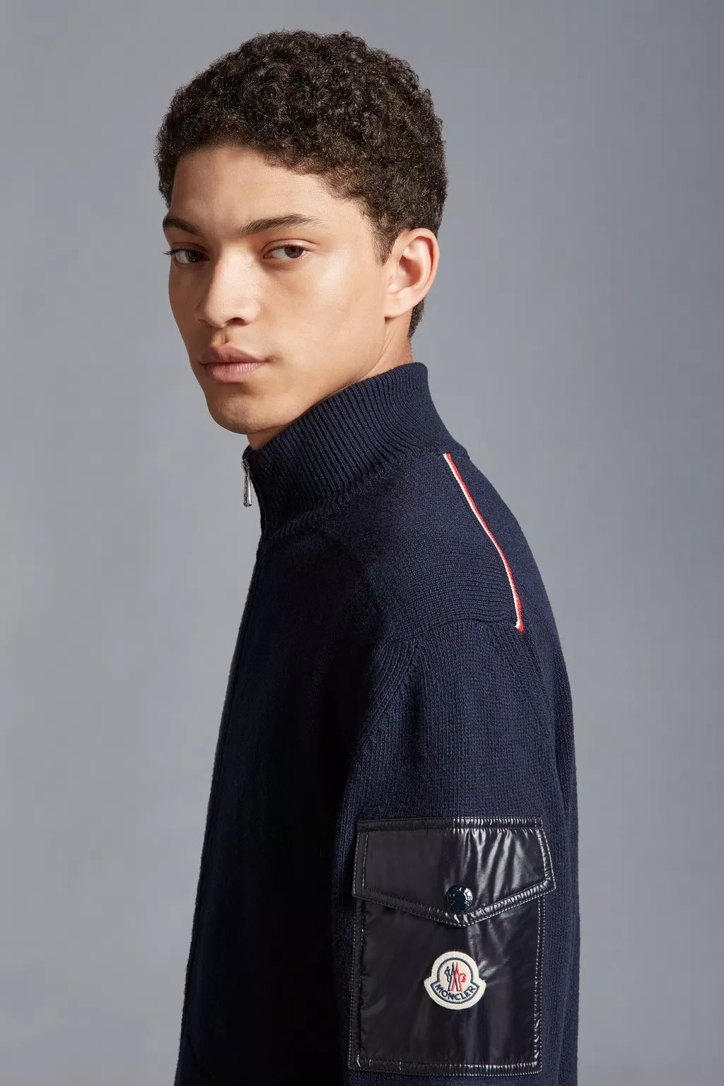 Navy Blue Zip-Up Wool Cardigan - Sweaters & Cardigans for Men | Moncler US