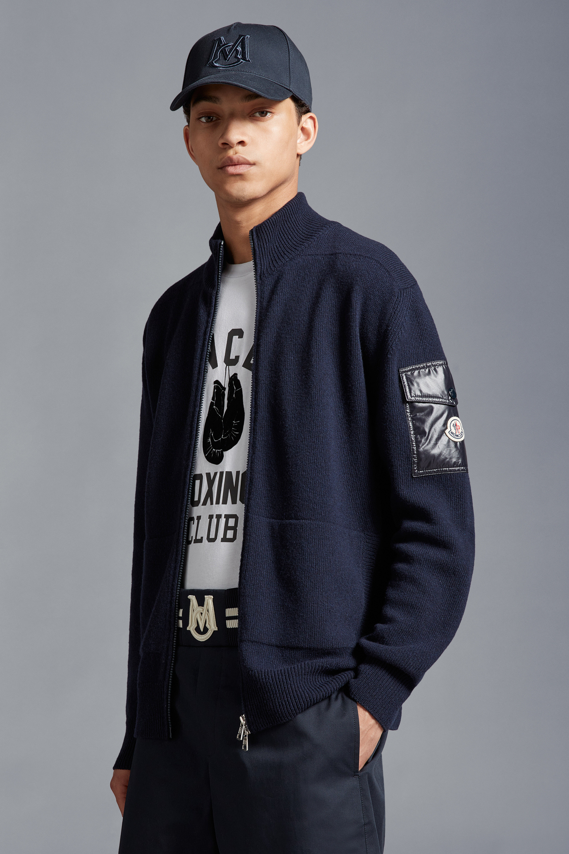 Navy Blue Zip-Up Wool Cardigan - Sweaters & Cardigans for Men | Moncler GB