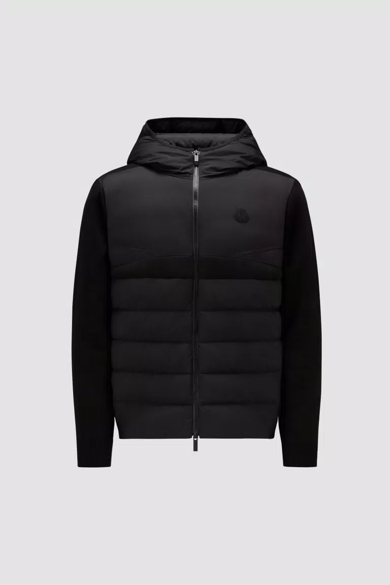 Black Padded Cotton Zip-Up Hoodie - Sweaters & Cardigans for Men ...