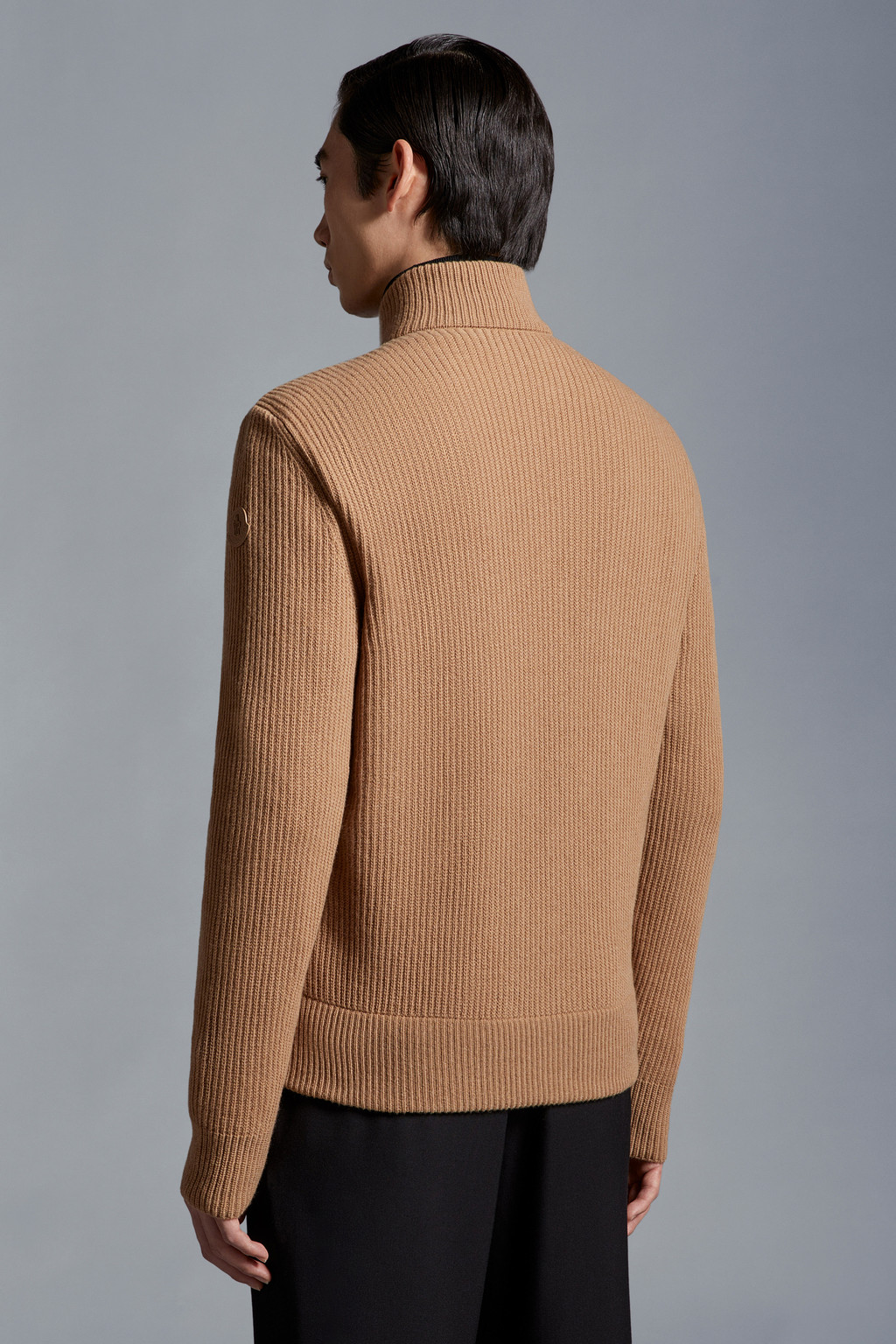 Sand Beige Padded Wool & Velvet Cardigan Sweaters & Cardigans for Men