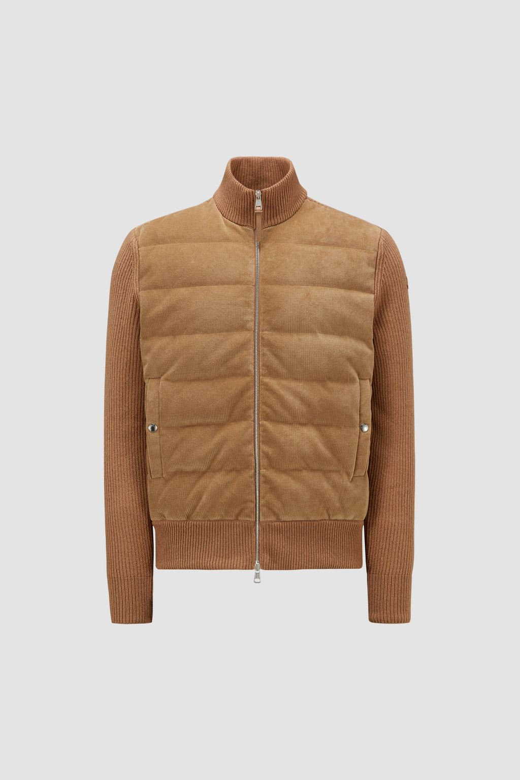 Sand Beige Padded Wool & Velvet Cardigan Sweaters & Cardigans for Men