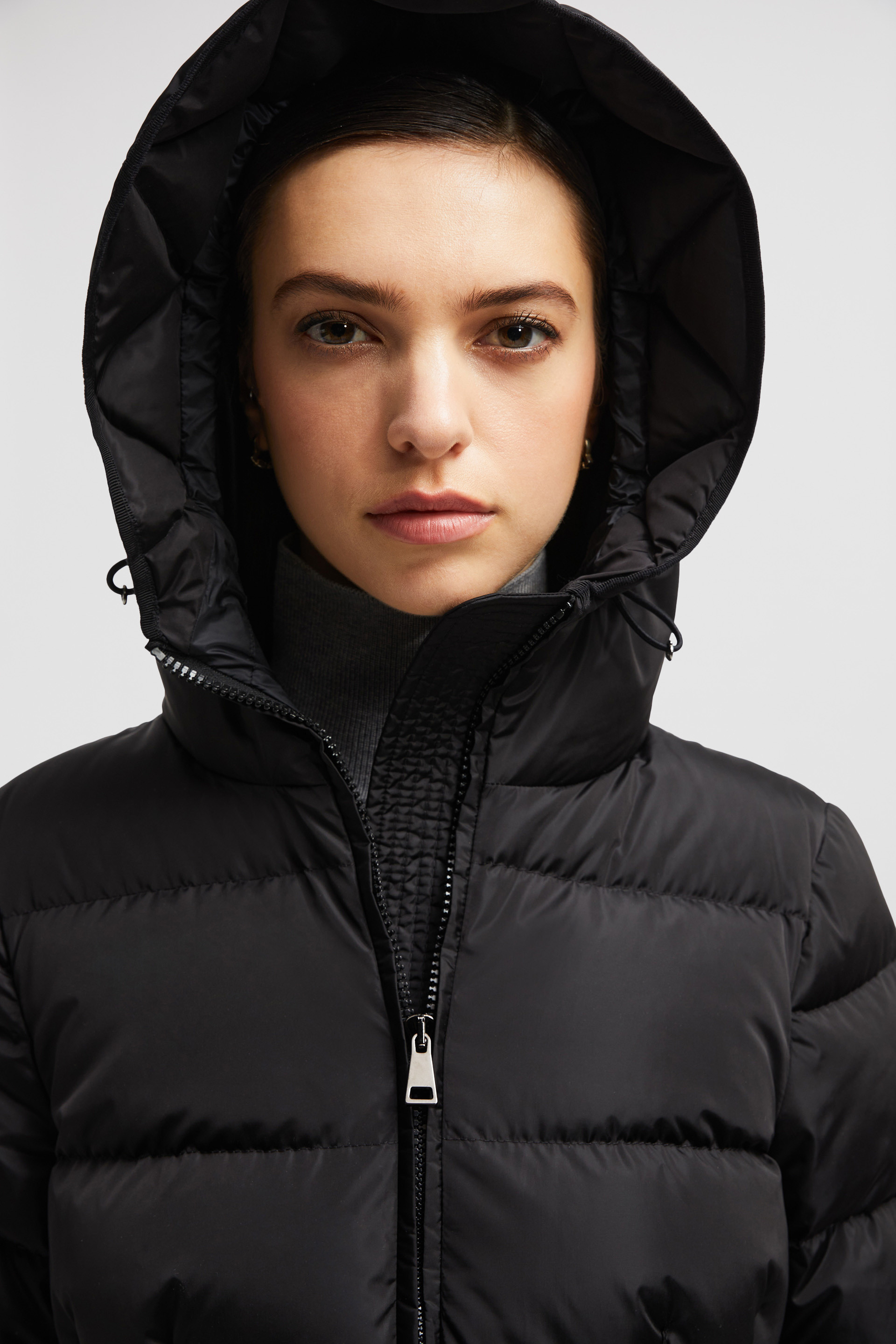 Moncler womens black shop jacket with fur hood