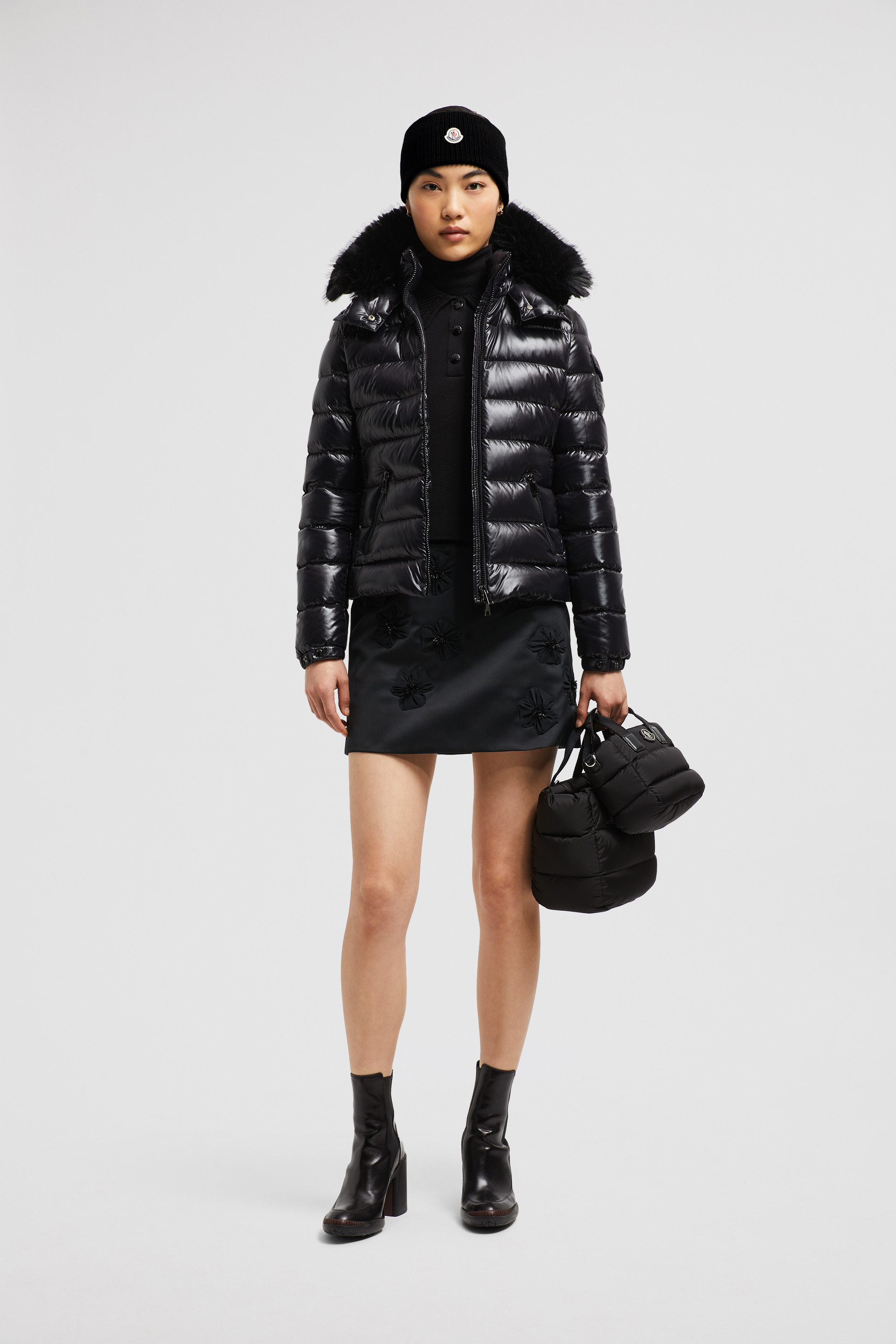 Black moncler discount with fur hood