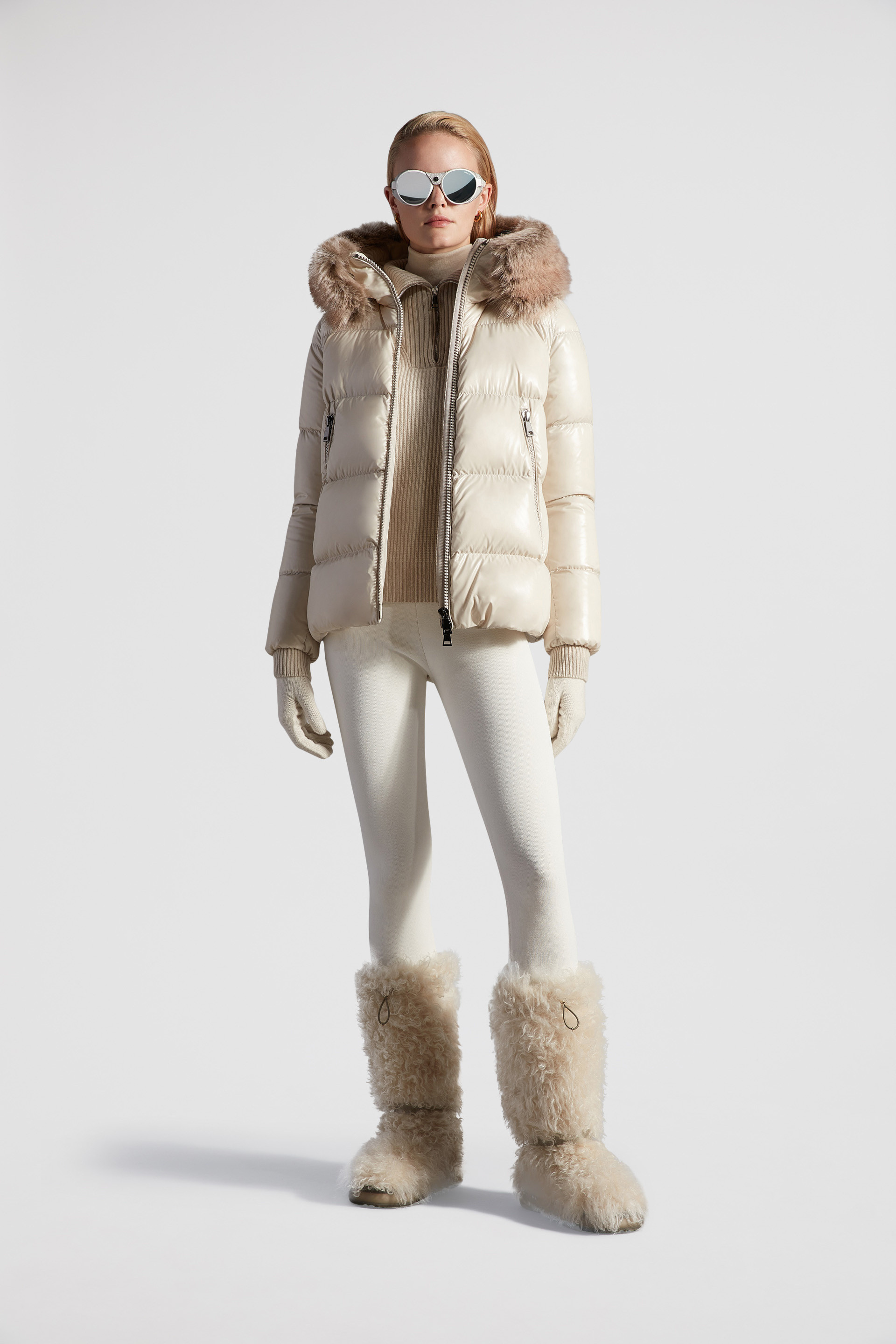 Grey Beige Laiche Short Down Jacket - Short Down Jackets for Women 