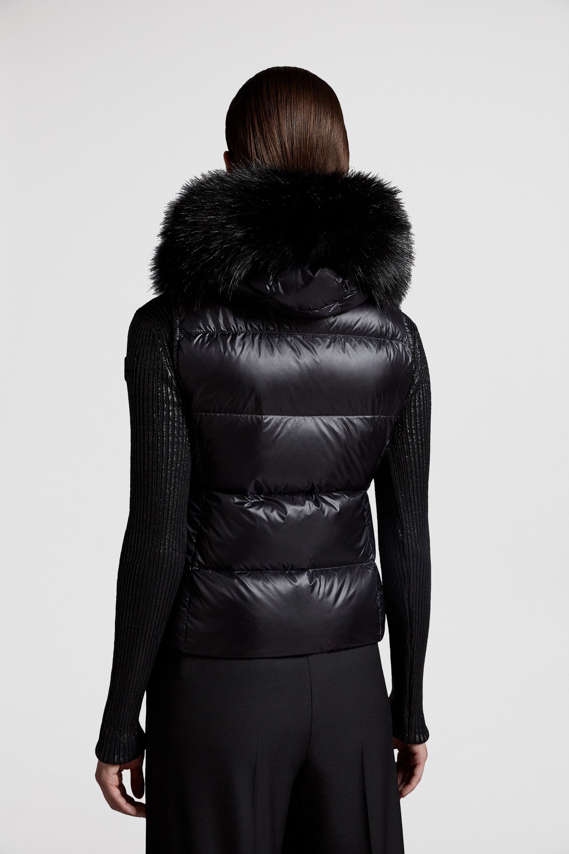 Moncler vest shop with fur hood