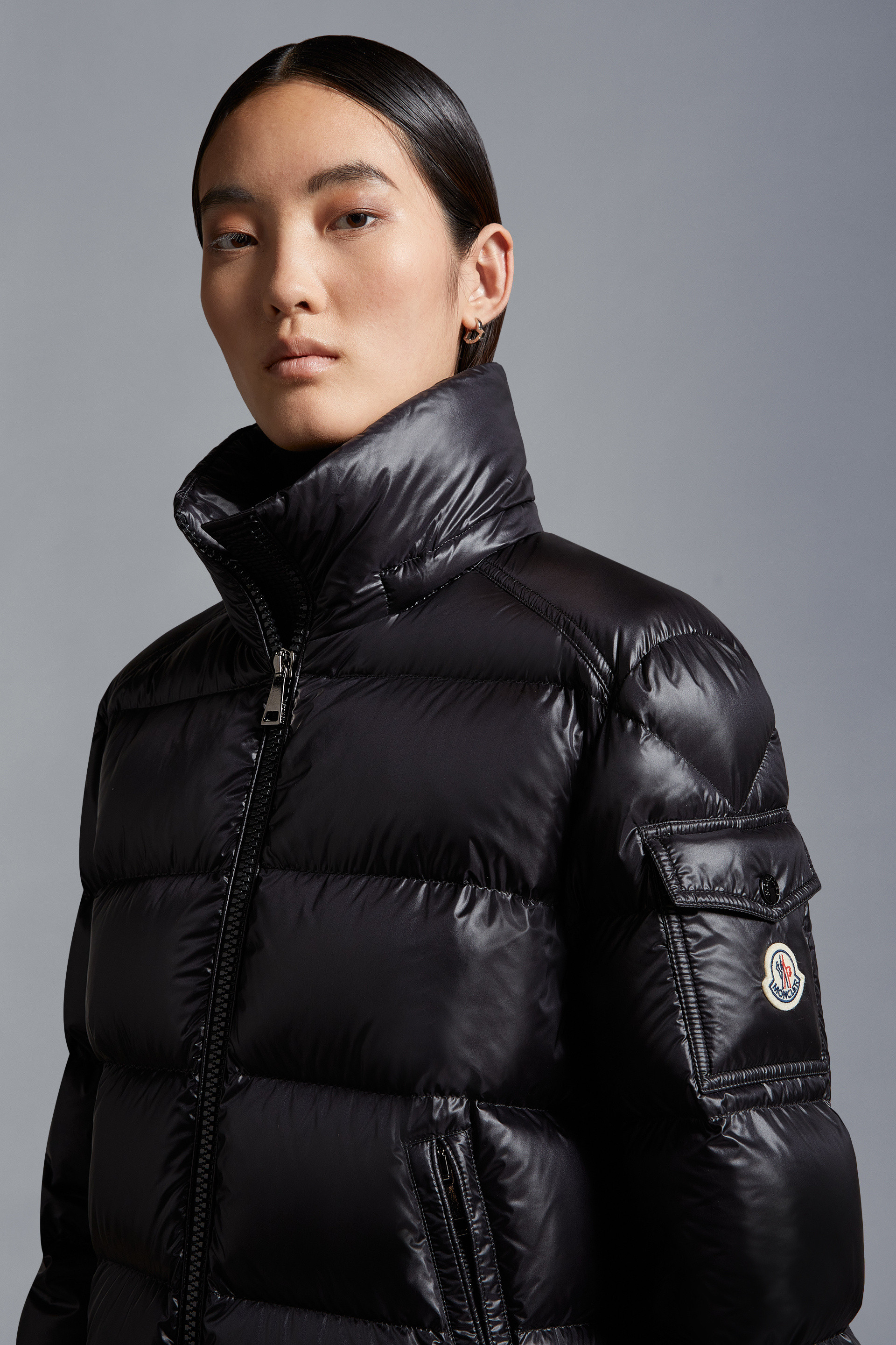 Womens shiny black deals moncler