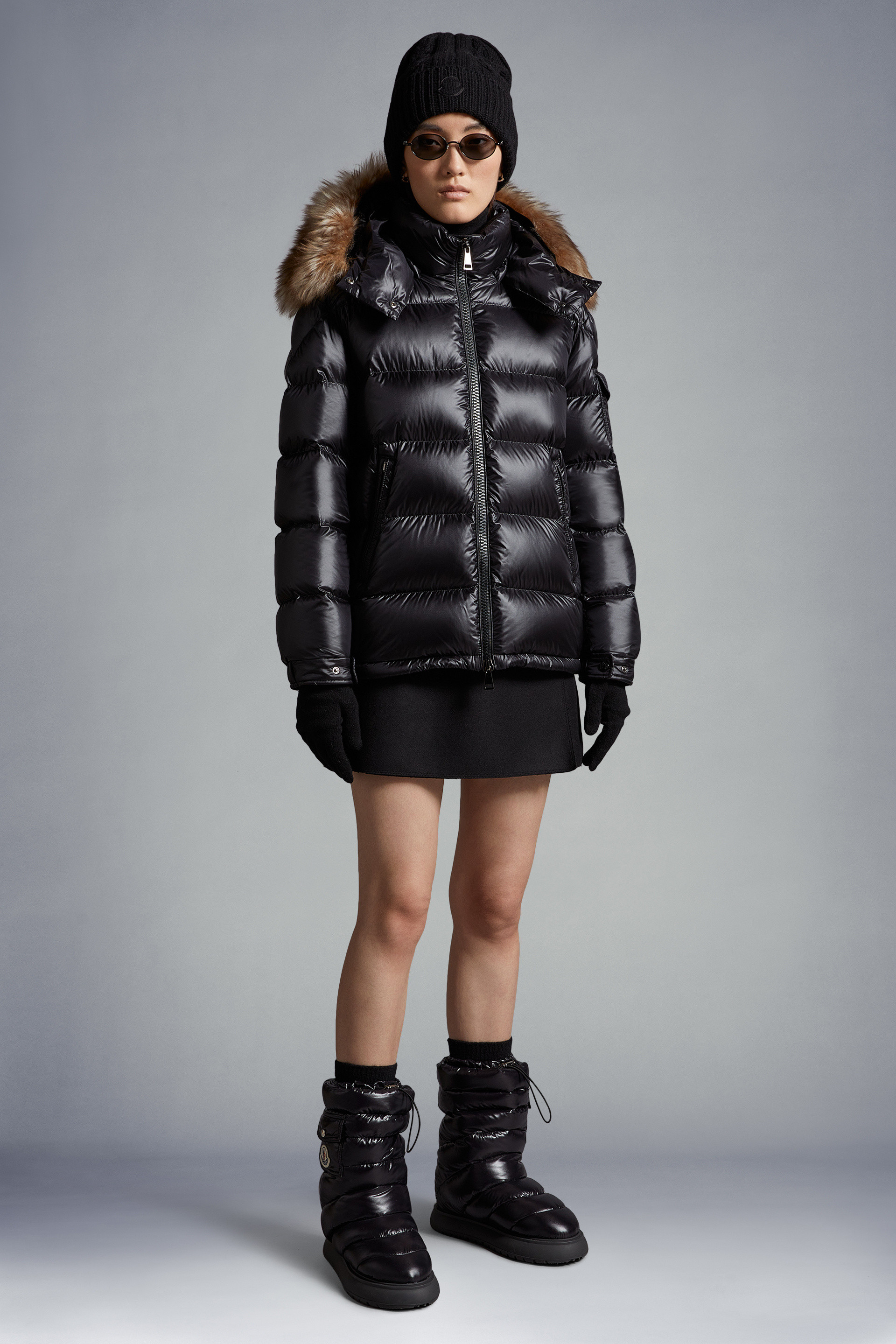 Shiny moncler hotsell with fur hood