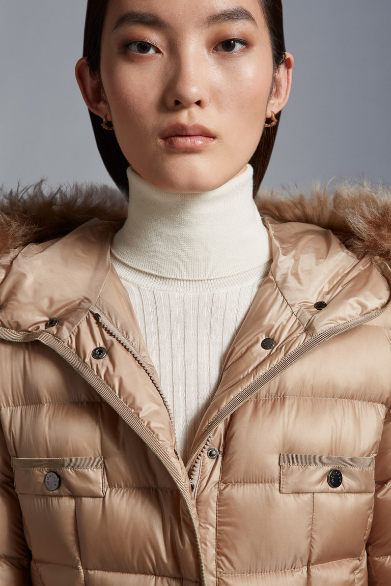 Beige Hirmafur Long Down Jacket Long Down Jackets for Women Moncler FR