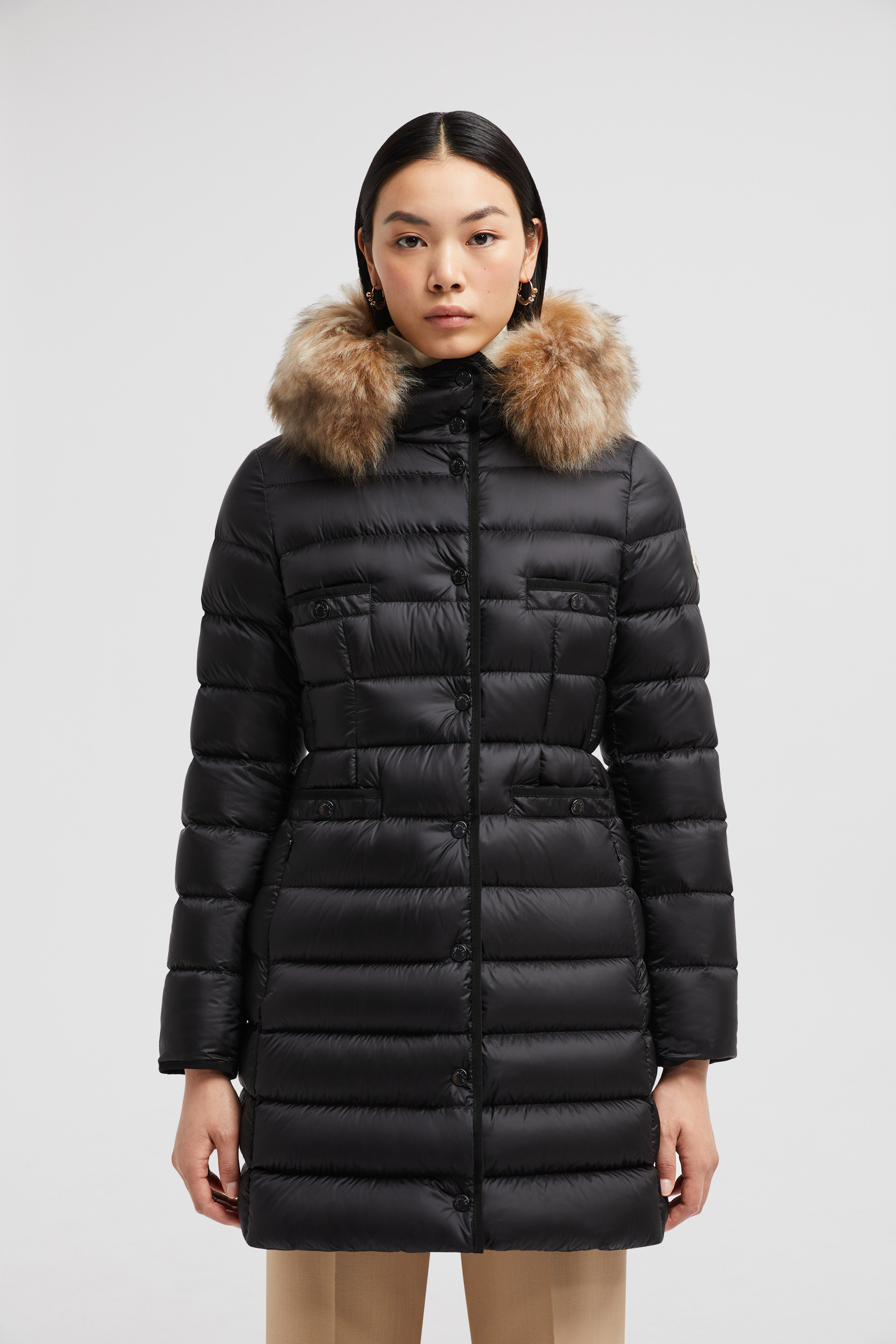 【美品】Moncler ファー付きダウンジャケット ESRA 黒size12A