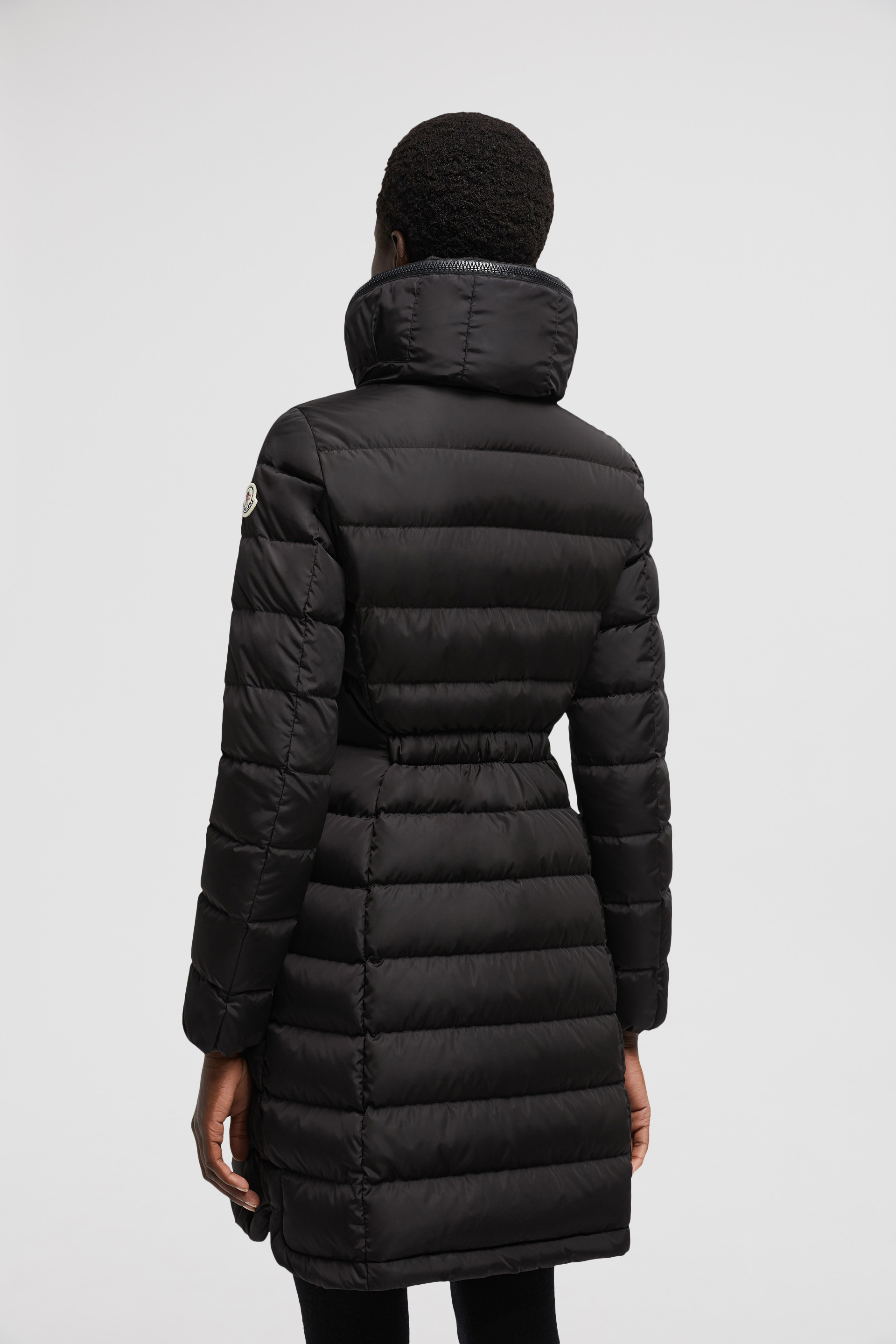 Black Flammette Long Down Jacket - Long Down Jackets for Women