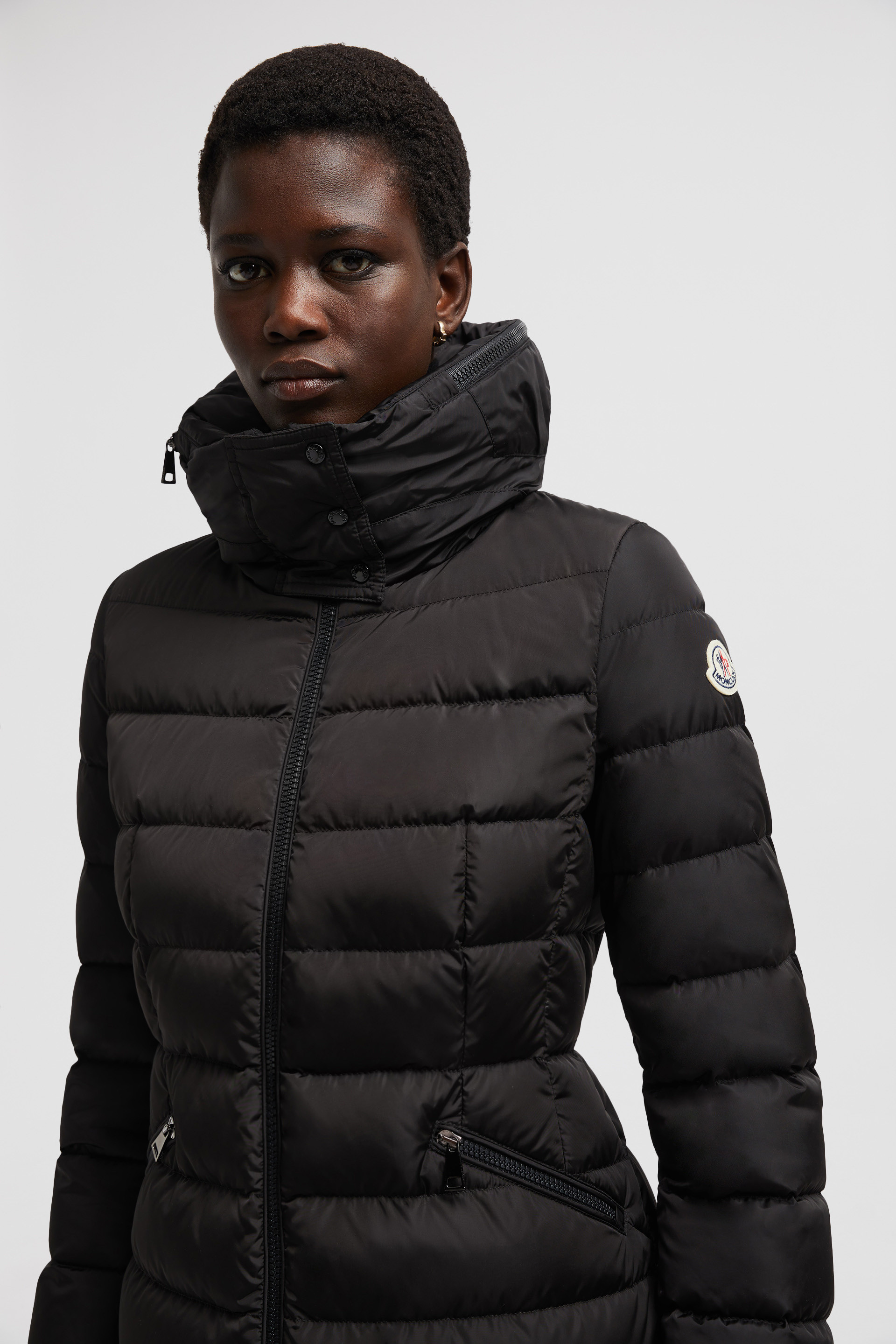 Black Flammette Long Down Jacket - Long Down Jackets for