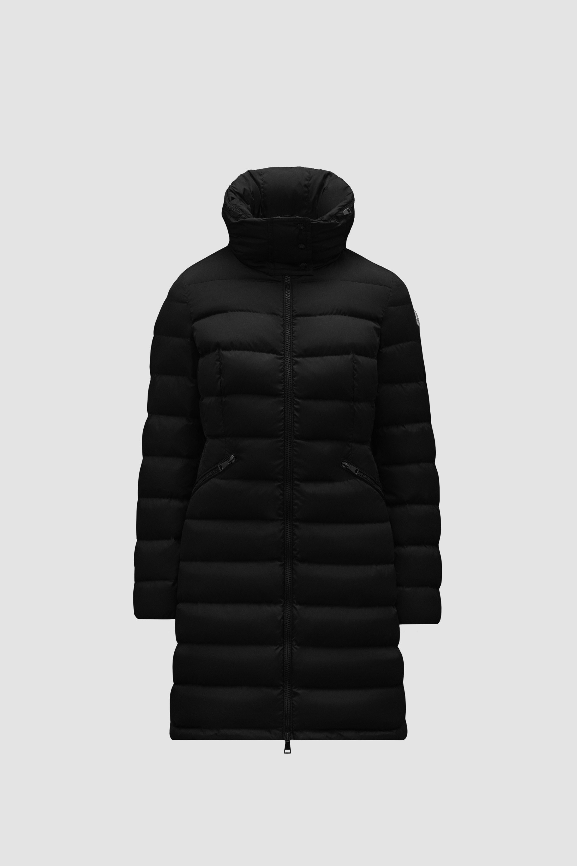 Black Flammette Long Down Jacket - Long Down Jackets for Women