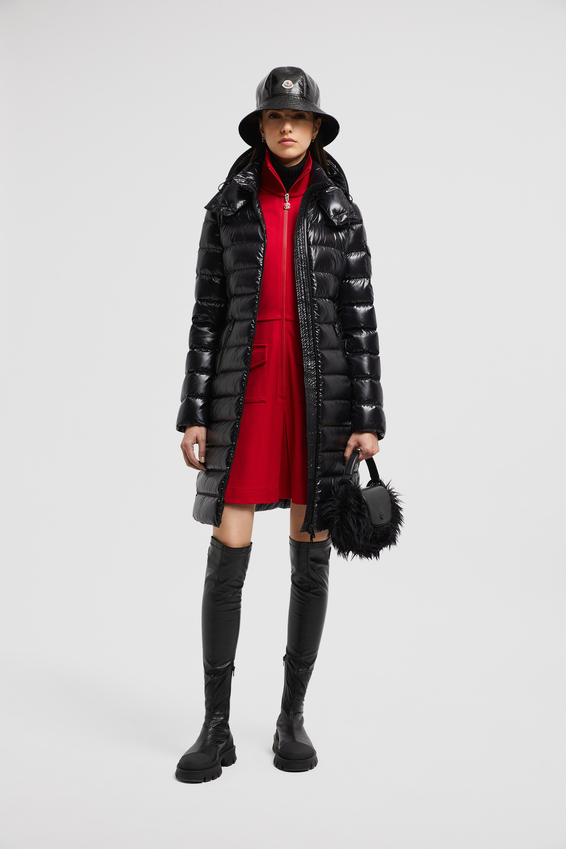 Black Moka Long Down Jacket - Long Down Jackets for Women | Moncler US