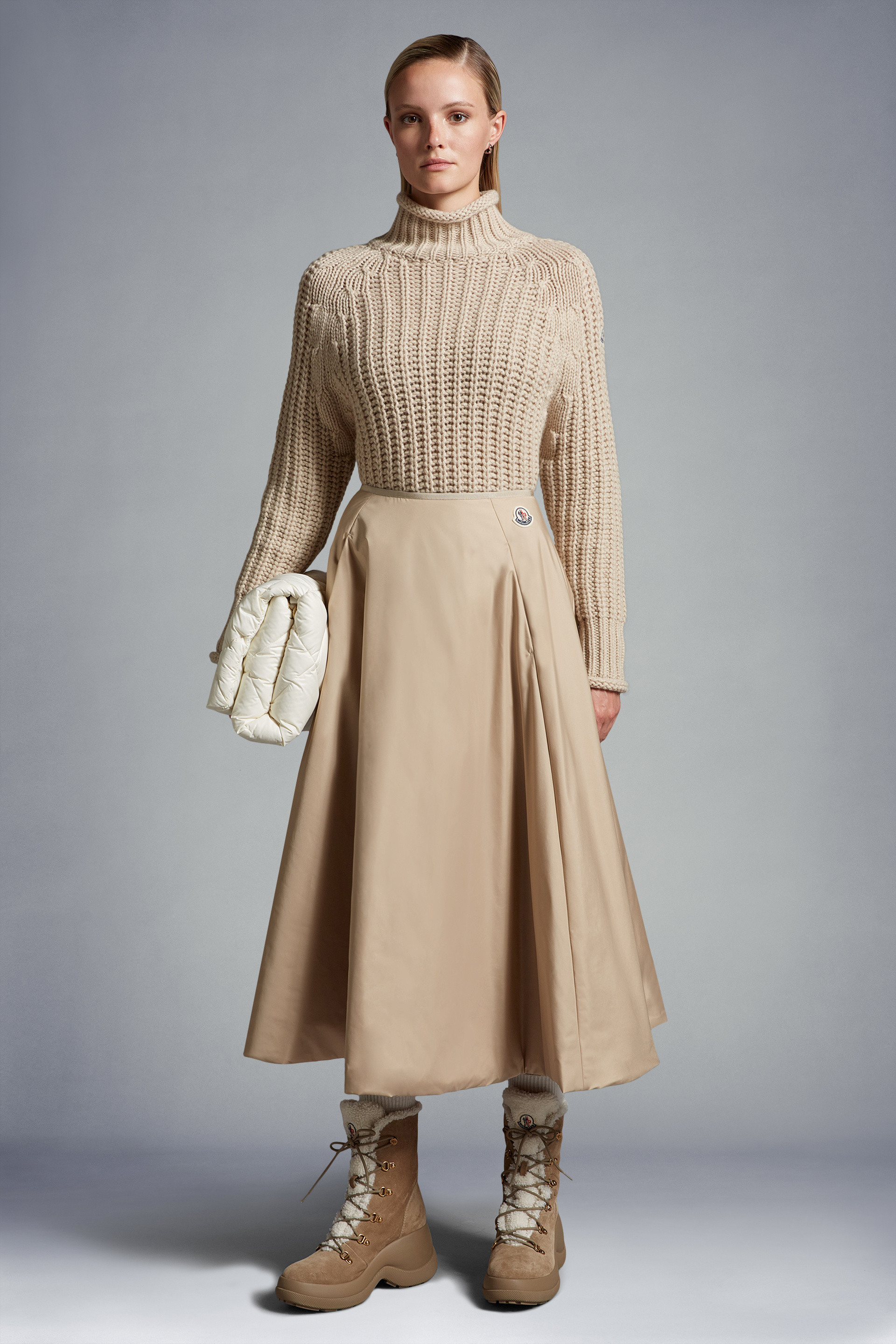 Sand Beige Taffeta Midi Skirt - Skirts for Women | Moncler BG