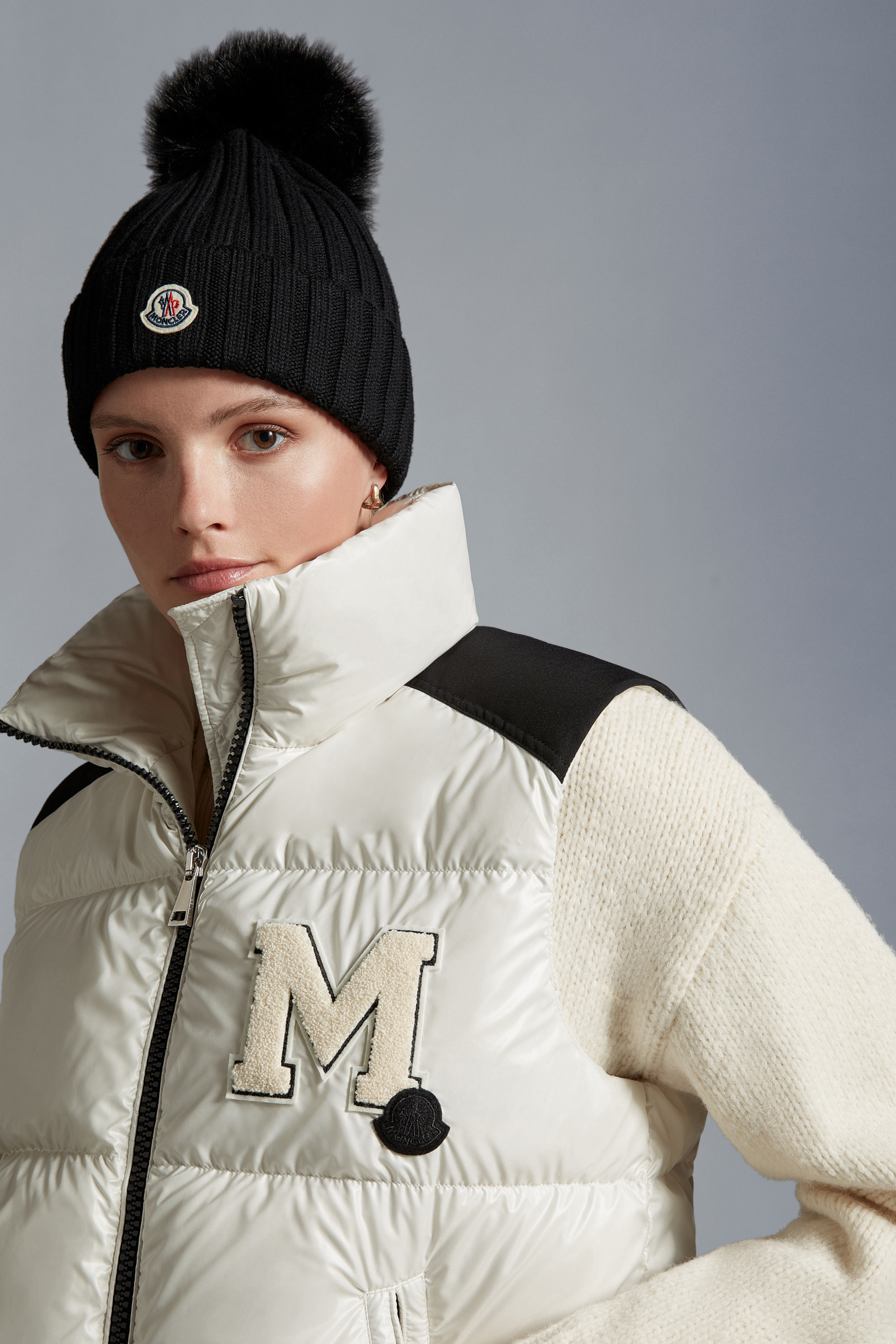 Moncler Taupe & Off-White Pom-Pom Beanie Moncler