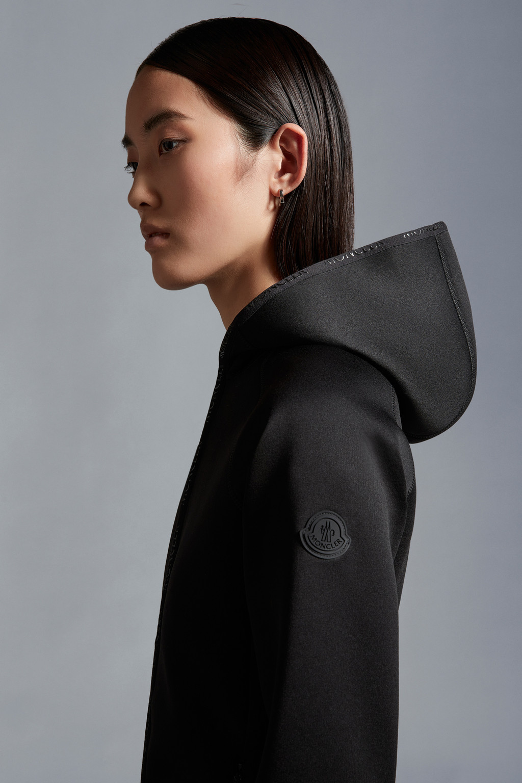 Black Neoprene ZipUp Hoodie Sweatshirts for Women Moncler CA