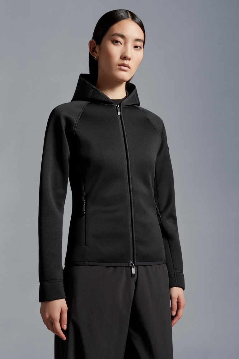 Black Neoprene ZipUp Hoodie Sweatshirts for Women Moncler CA