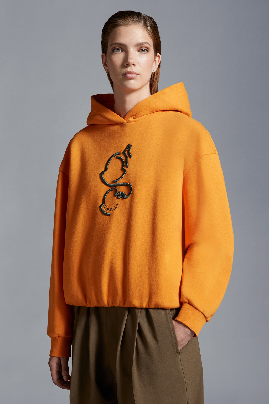 Orange Embroidered Logo Hoodie - Sweatshirts for Women | Moncler NO