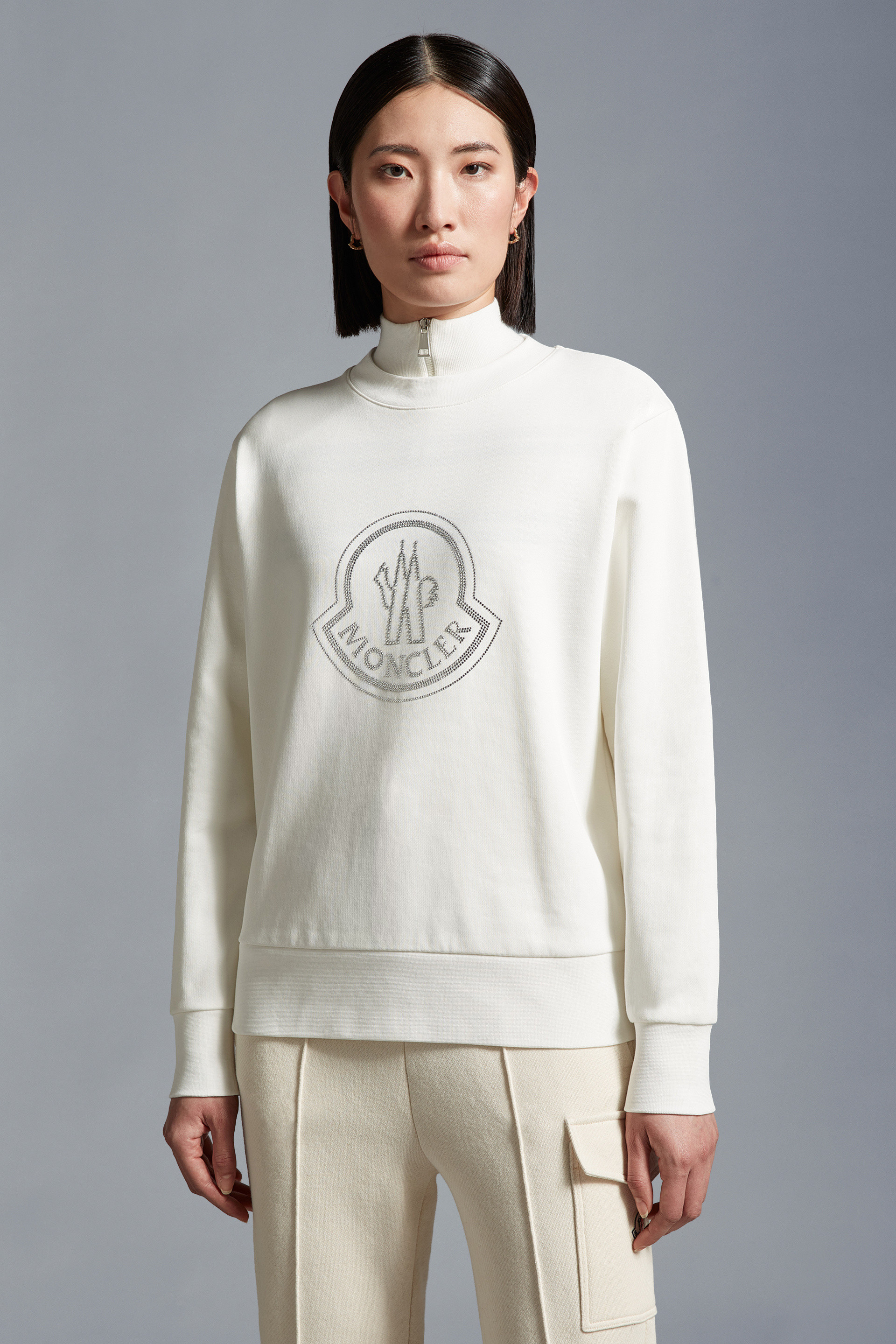 Moncler Embroidered Logo Sweatshirt White