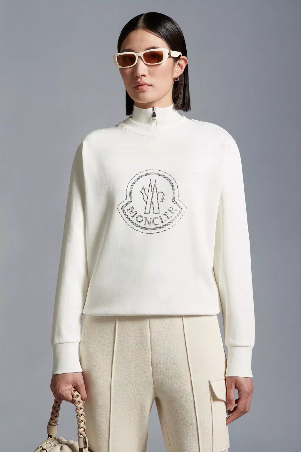 Pullover mit Kristall-Logo Damen Offwhite Moncler 1