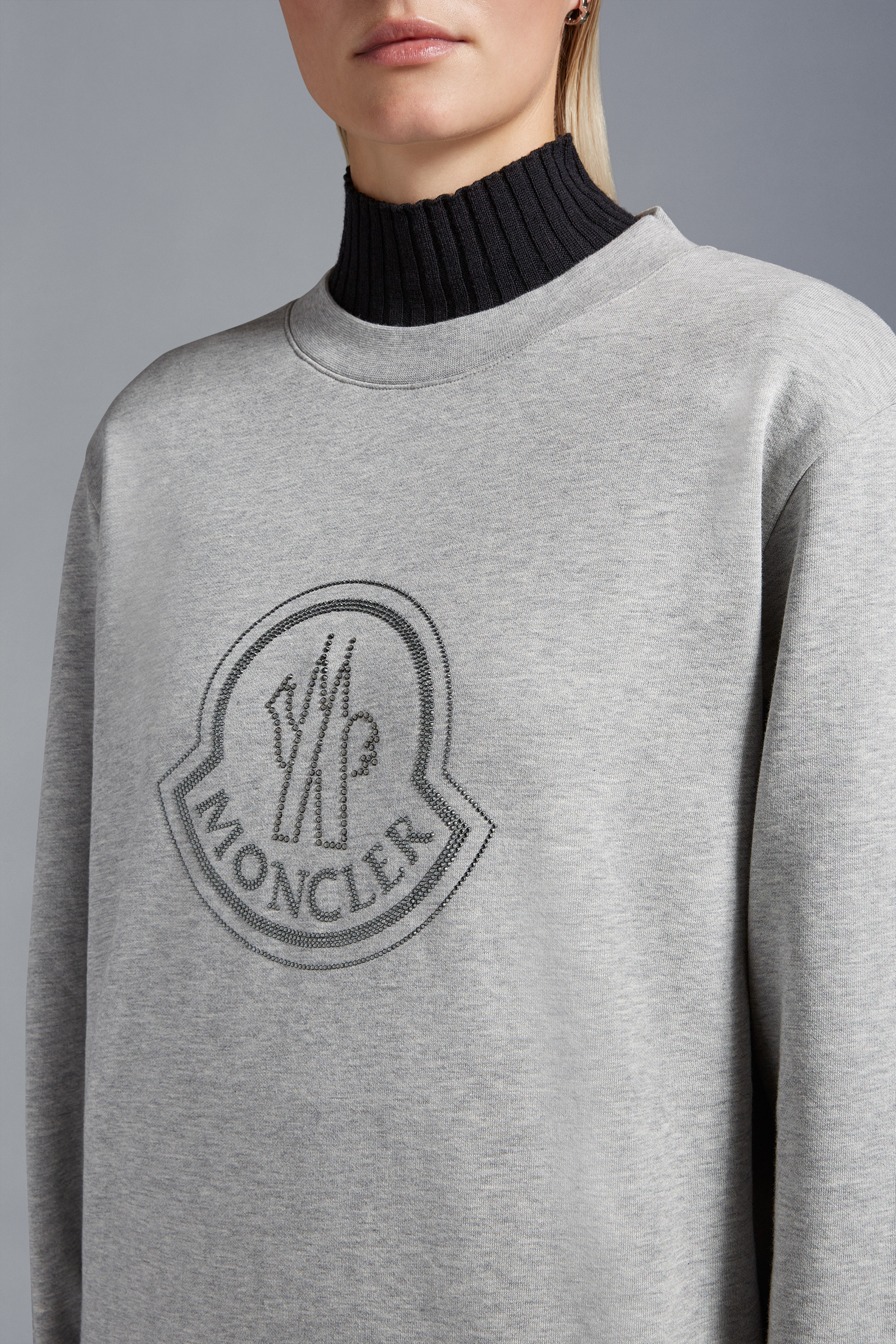 Grey Crystal Logo Sweatshirt Sweatshirts for Women Moncler US