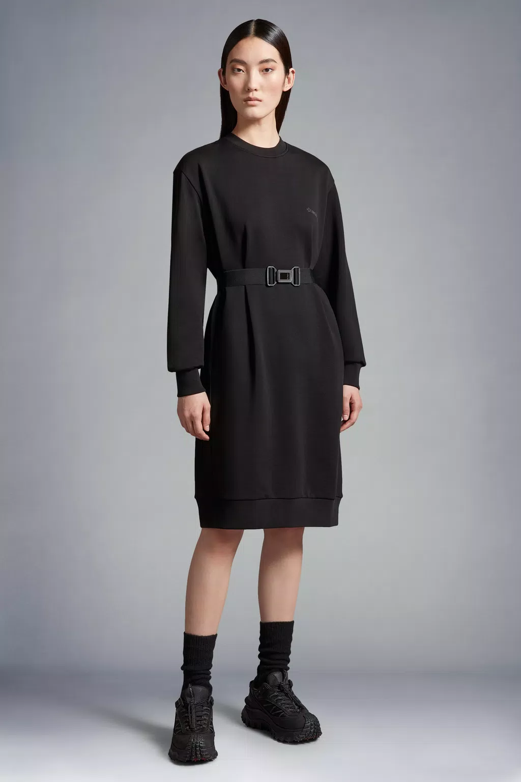 Belted Cotton Dress Women Black Moncler 1