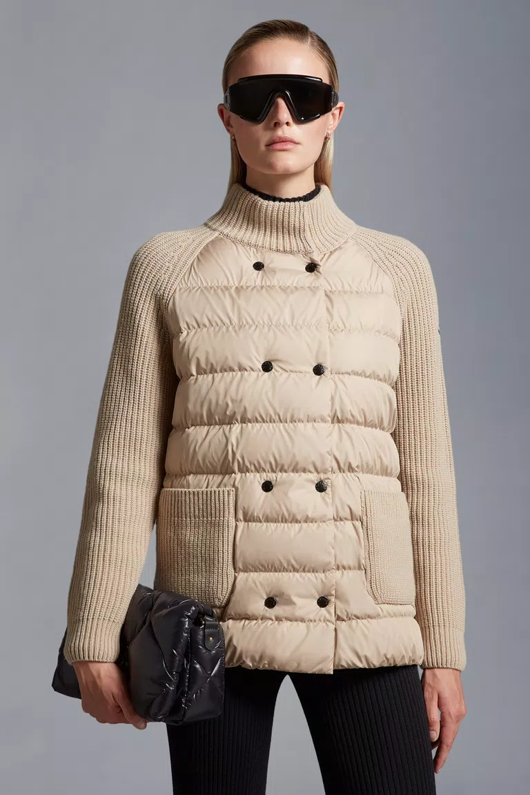 Beige Padded Wool Cardigan - Sweaters & Cardigans for Women | Moncler DE