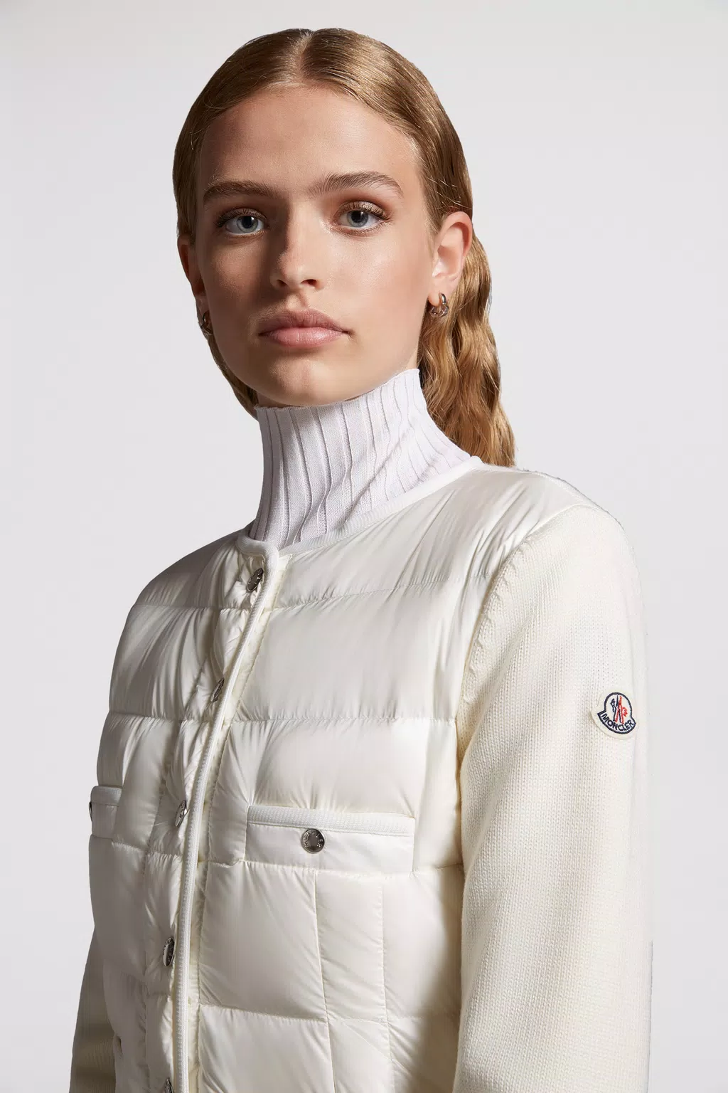 White Padded Wool Cardigan - Sweaters & Cardigans for Women | Moncler US