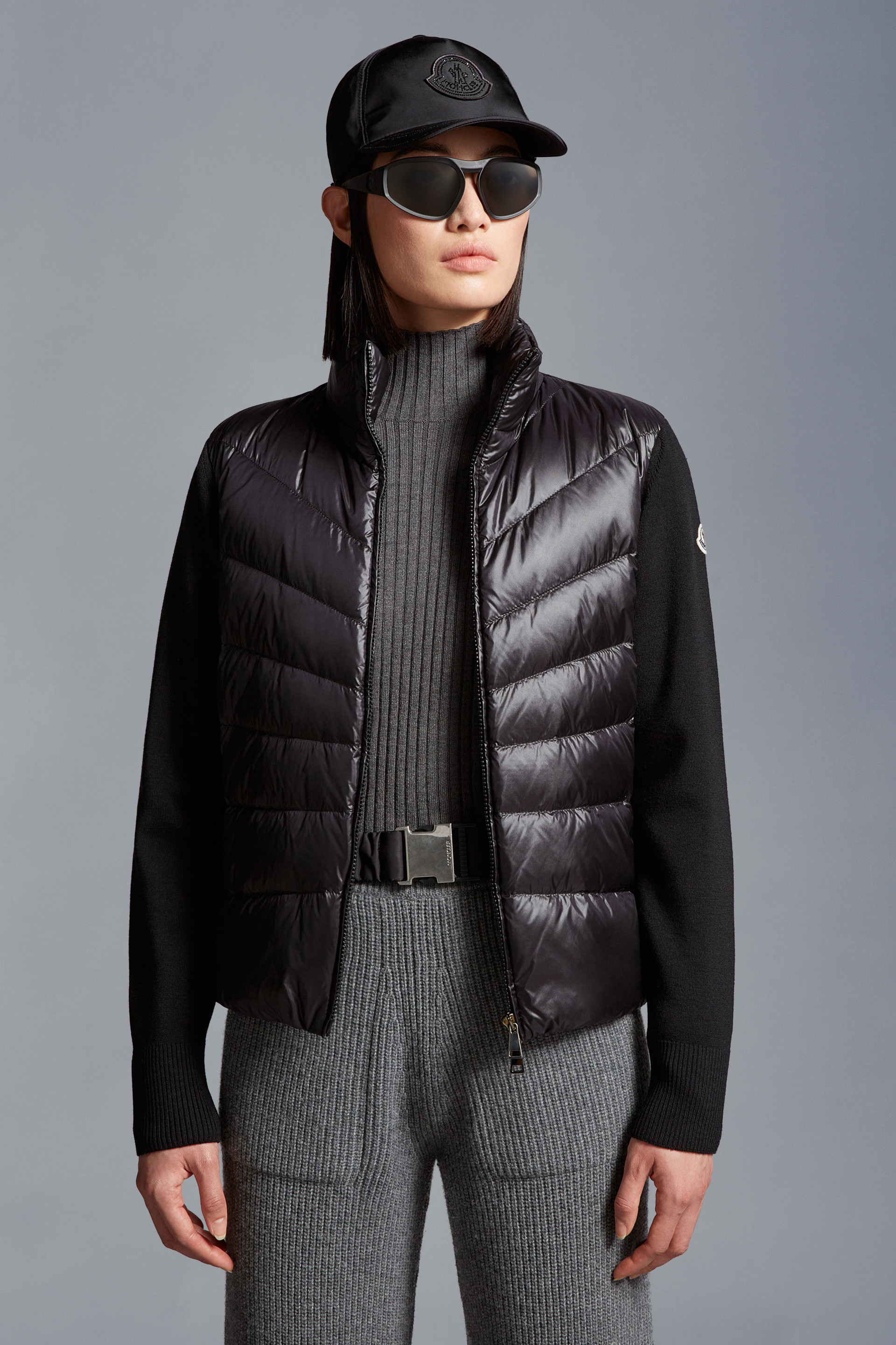 Black Padded Wool Cardigan - Sweaters & Cardigans for Women | Moncler US