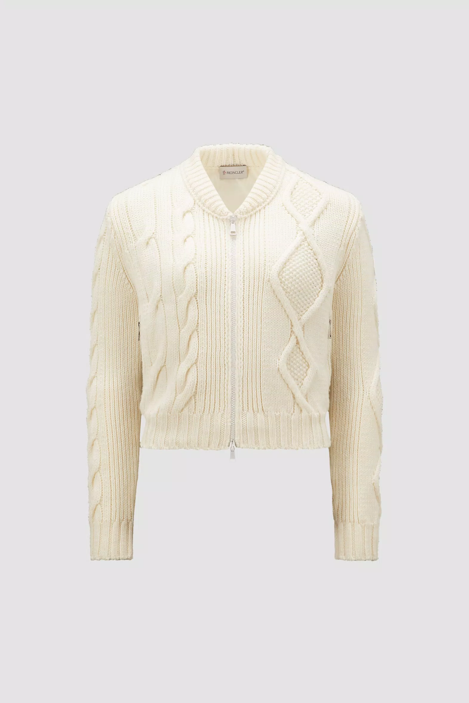 White Padded Wool Zip-Up Cardigan - Sweaters & Cardigans for Women ...