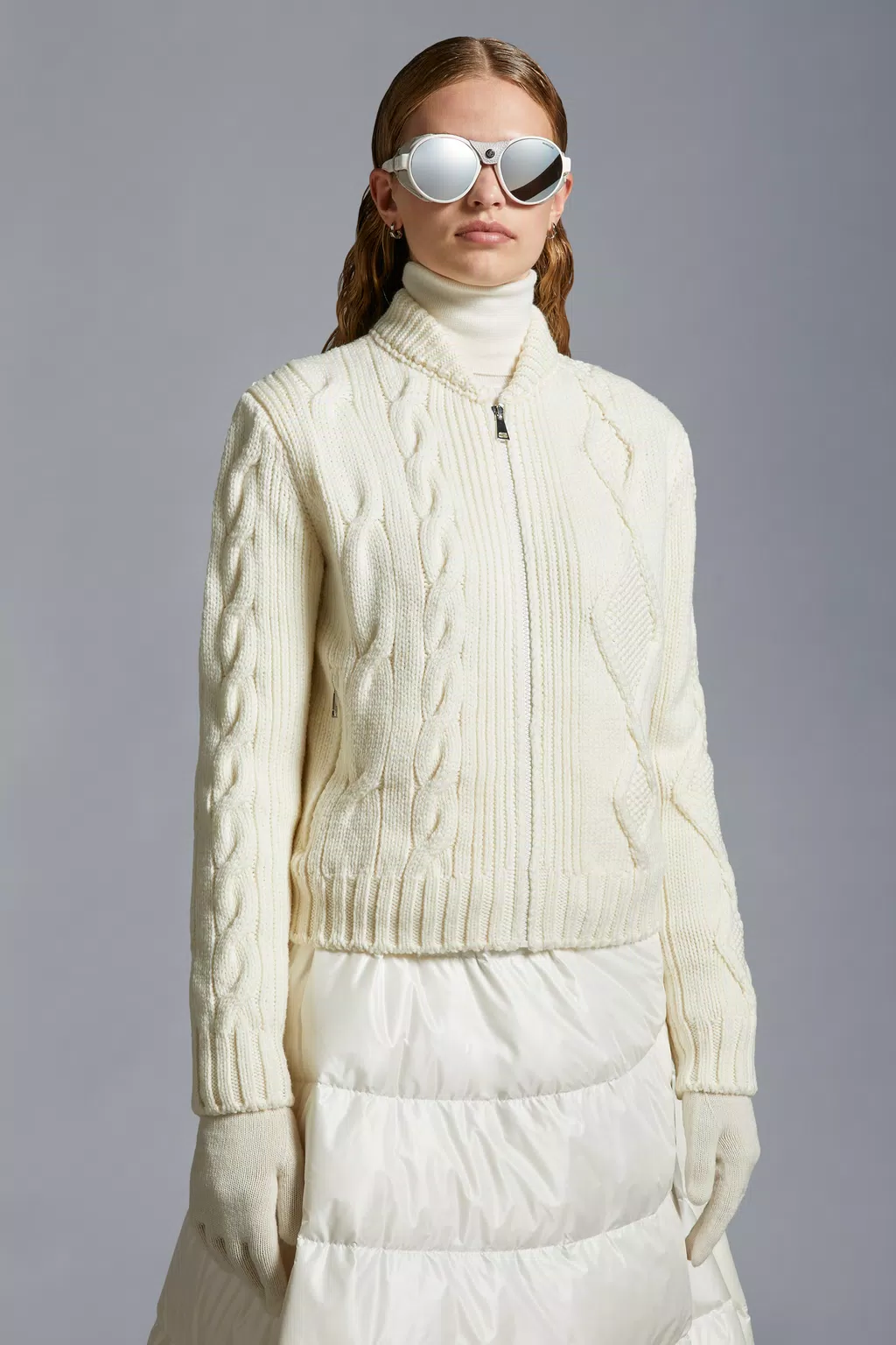 Cardigan imbottito in lana Donna Bianco Moncler 1