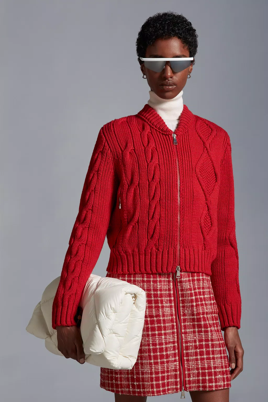 Padded Wool Zip-Up Cardigan Women Scarlet Red Moncler 1