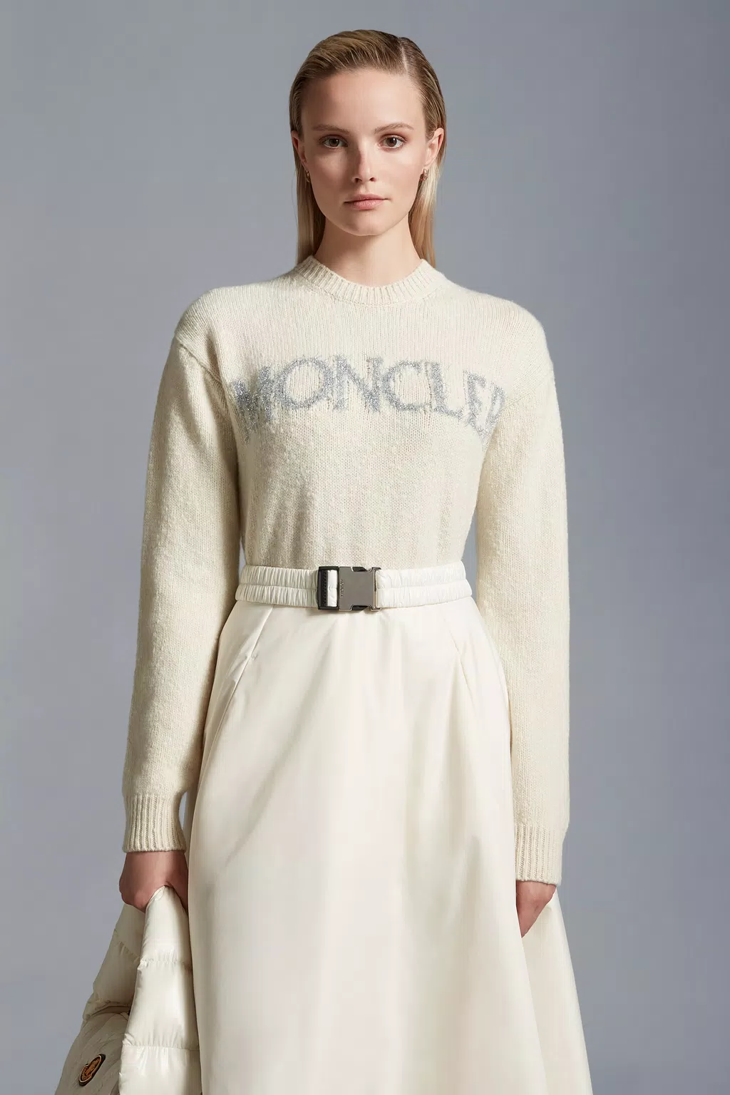 Pullover aus Wolle mit Logo Damen Weiß-Elfenbein Moncler 1