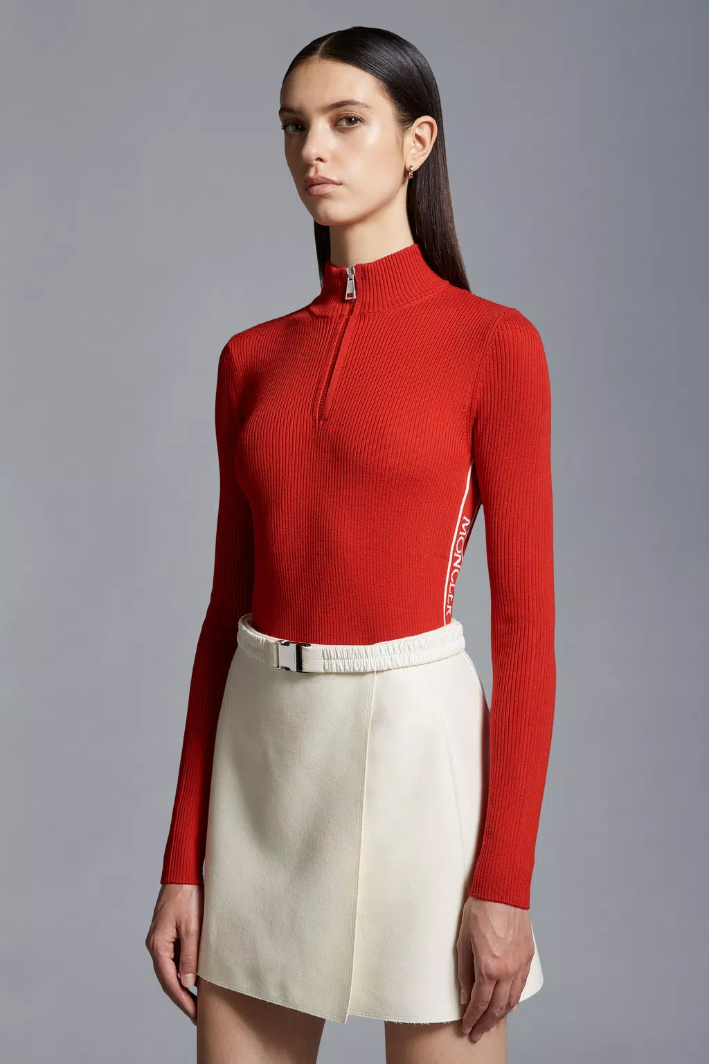 Wool Zip-Up Turtleneck Sweater Women Red Moncler 1