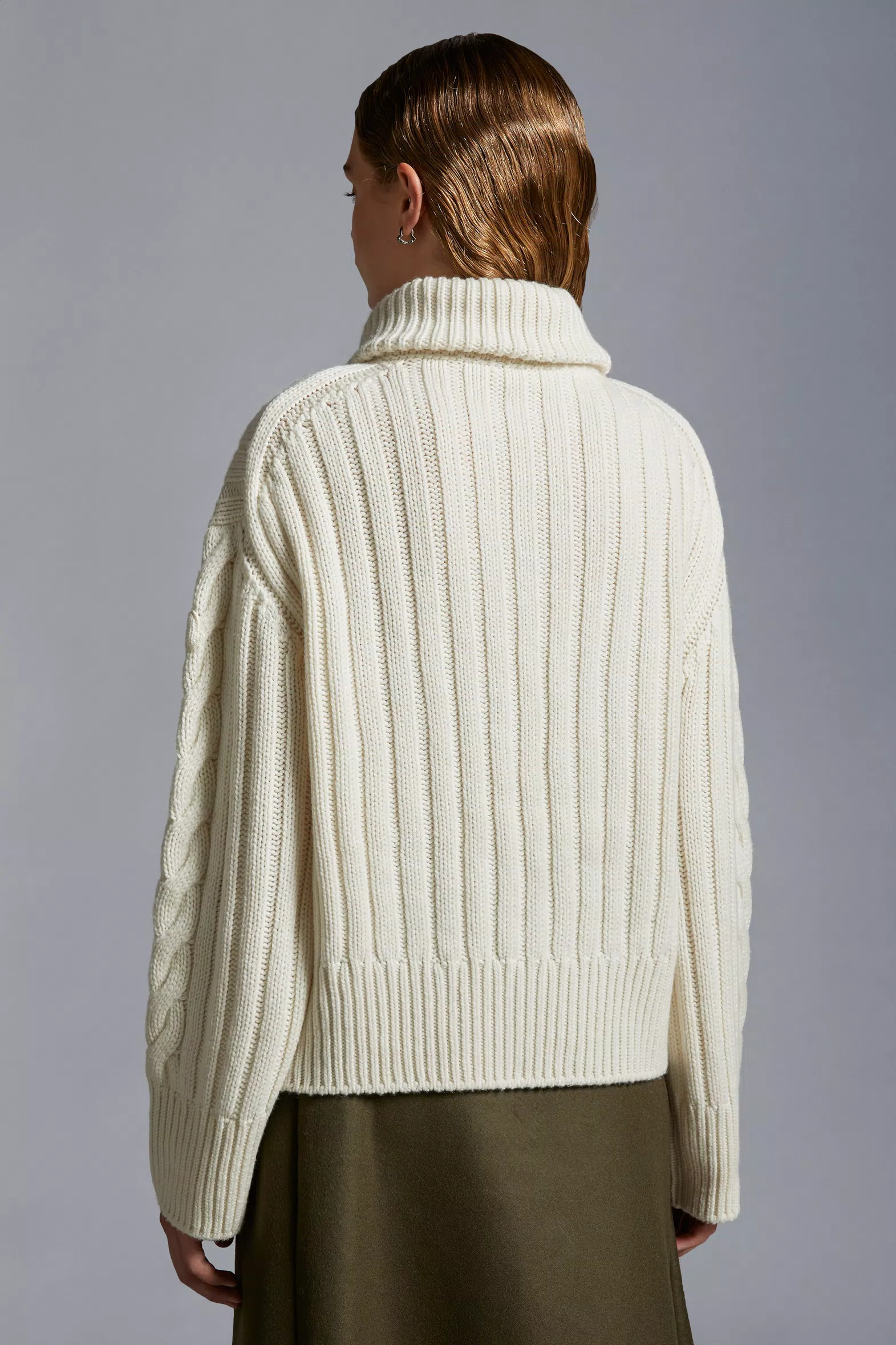 White Cable Knit Cashmere Polo Neck Jumper - Sweaters & Cardigans for ...