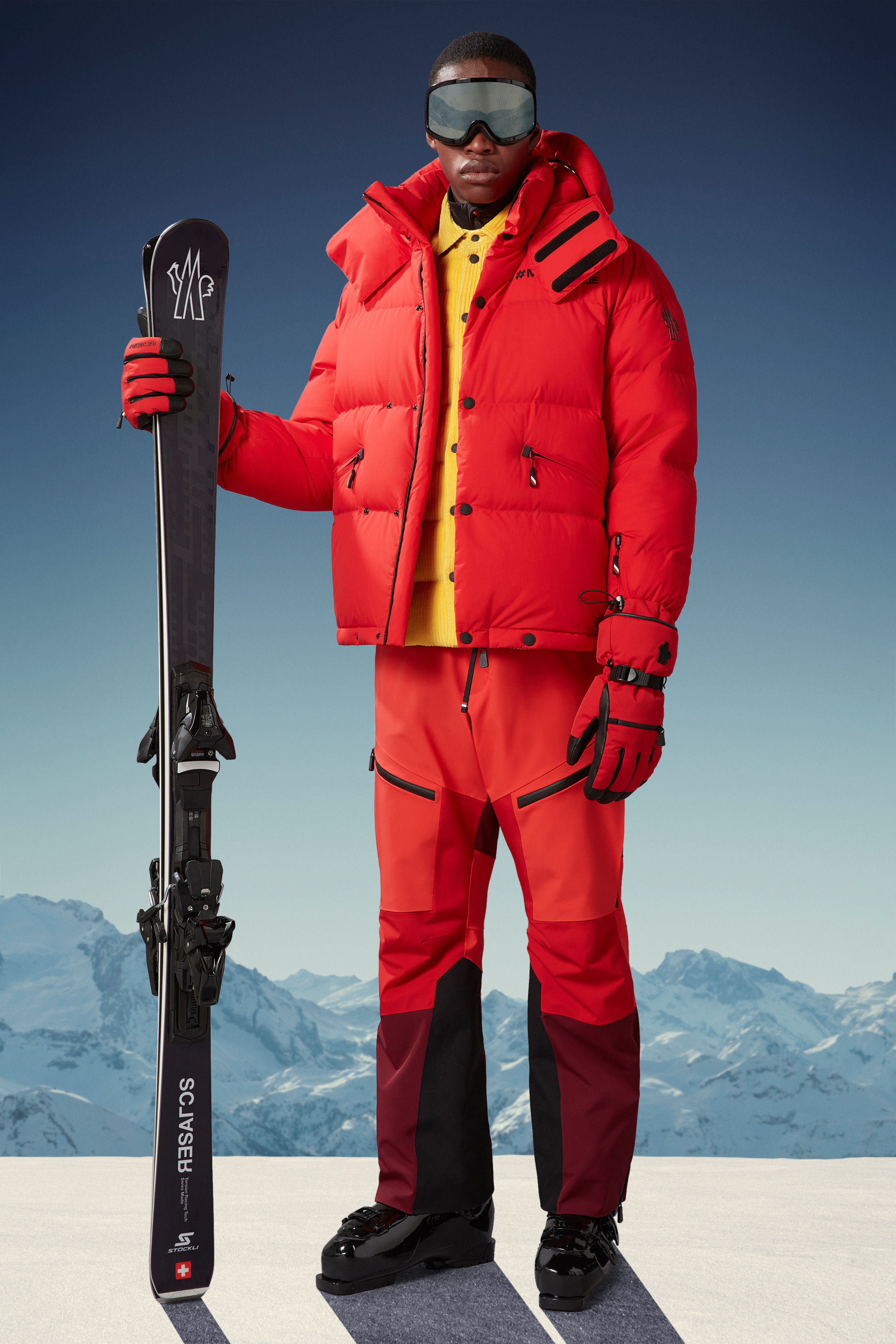 Red moncler store coat men