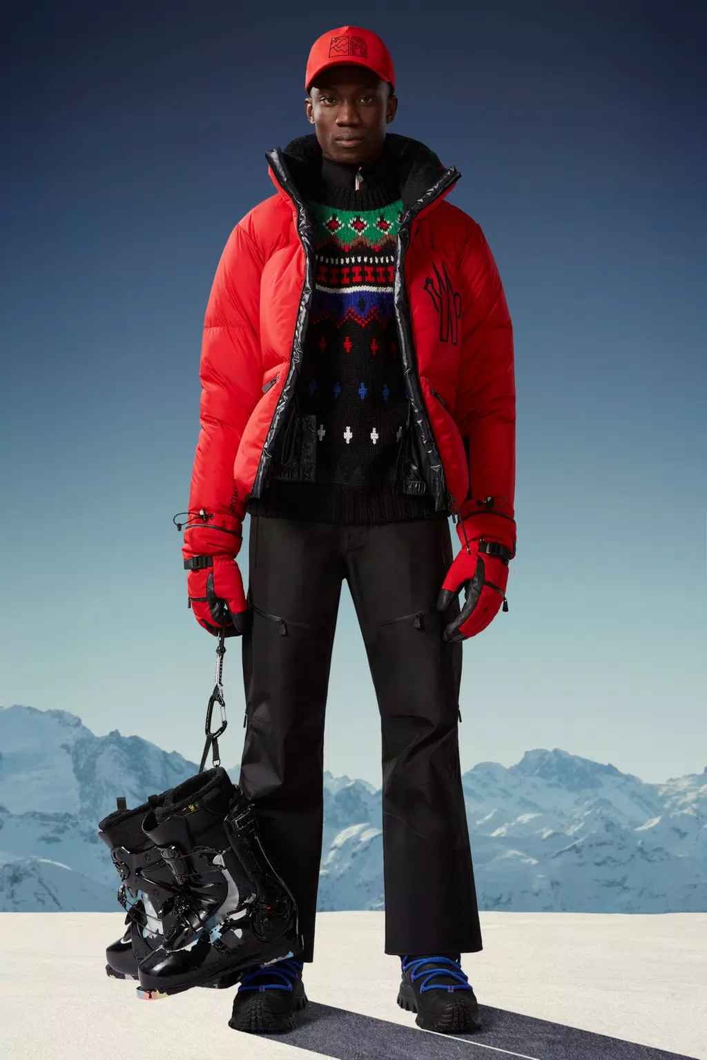 Red Suisses padded down ski jacket, Moncler Grenoble