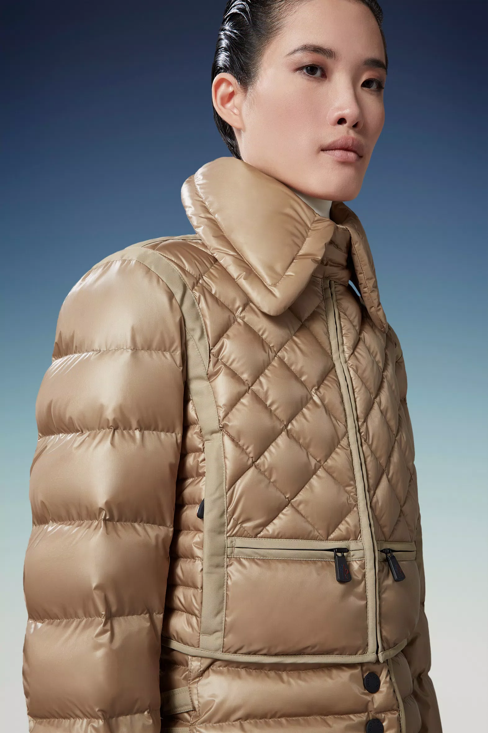 Chaqueta Moncler Chaviere Corta Mujer Plumas Con Piel Marrón/Beige Abrigo Essential