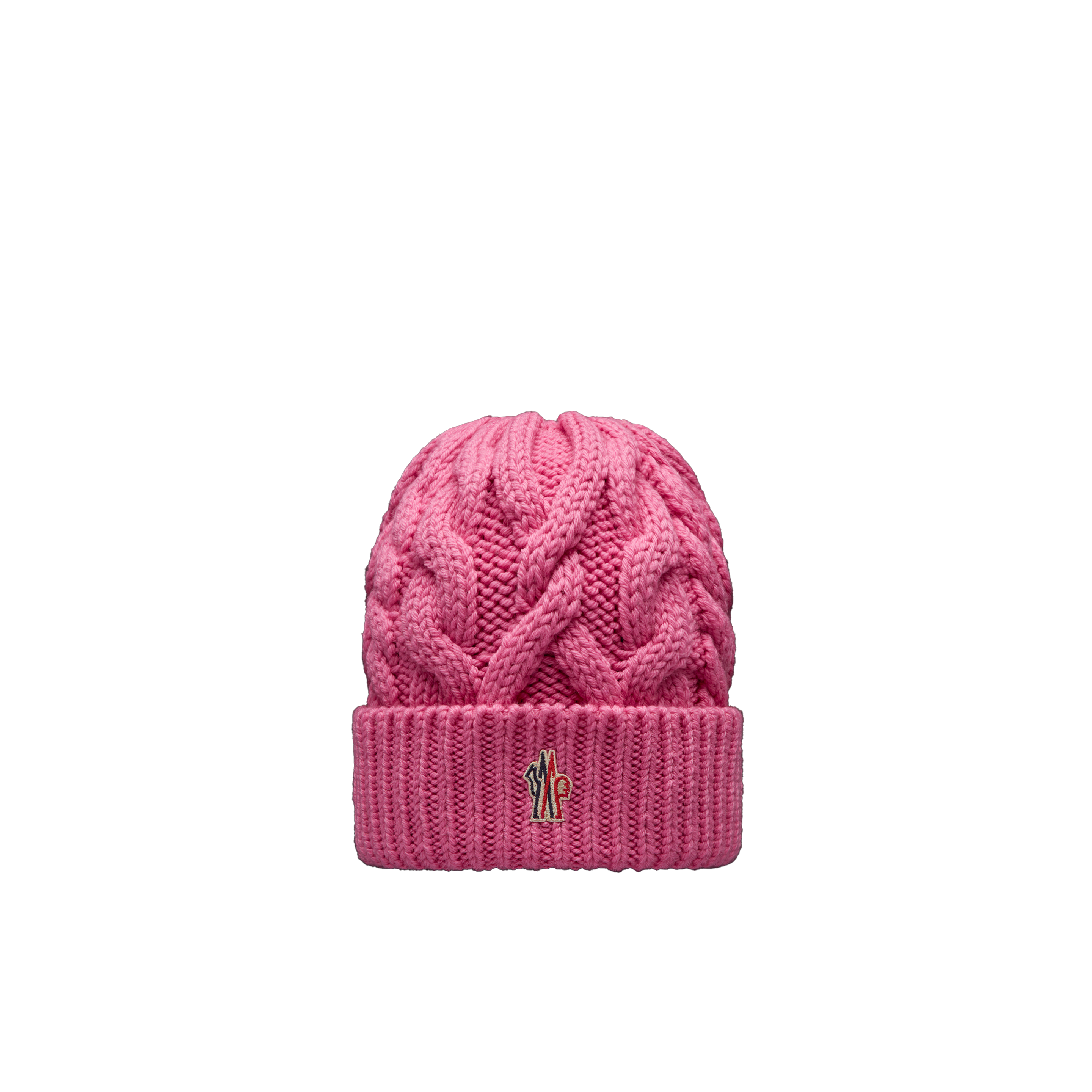 Moncler Cable Knit Wool Beanie Pink In Rose