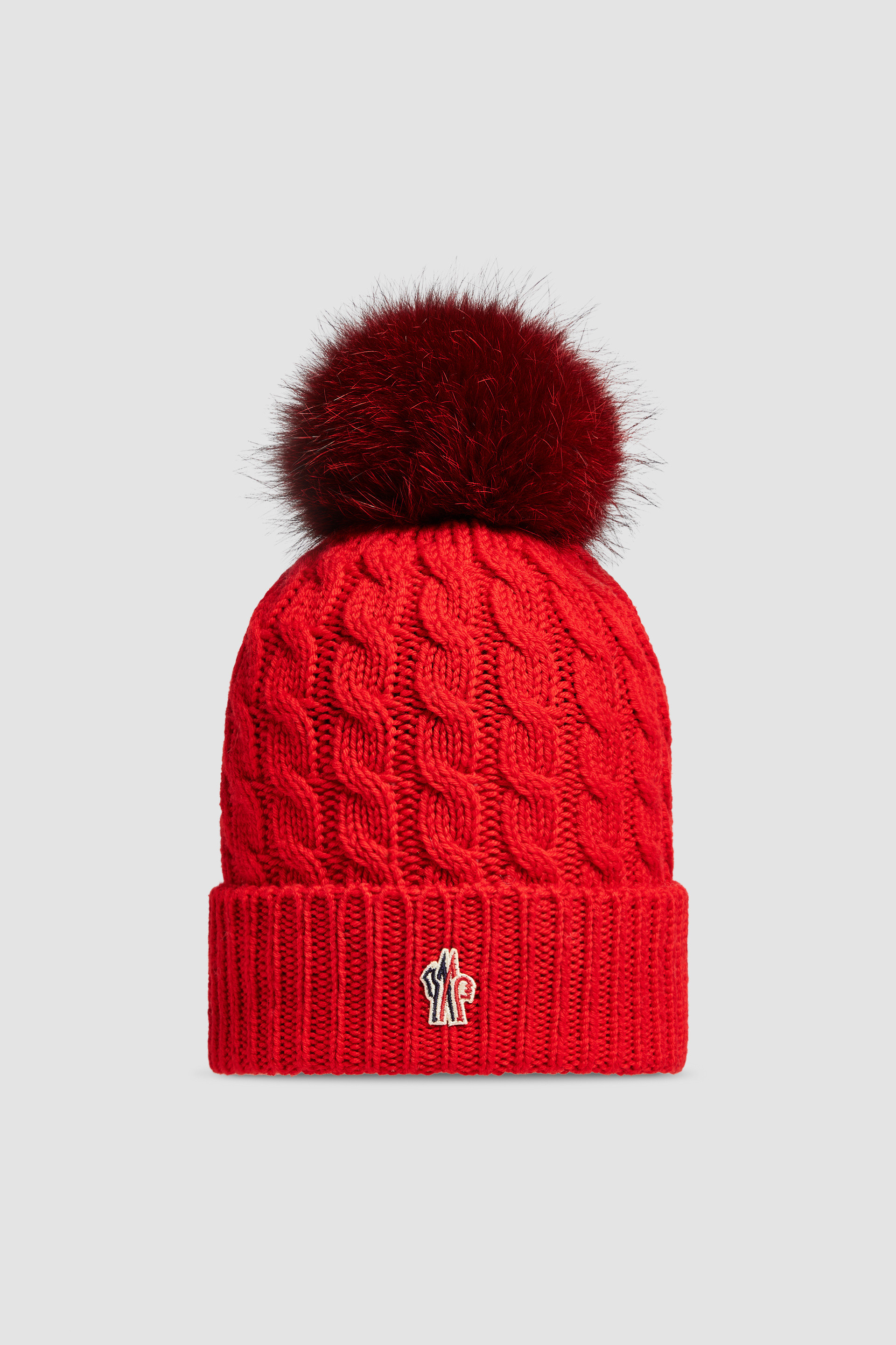 NEW MONCLER BRIGHT CORAL WOOL POM POM BEANIE LOGO HAT ONE SIZE RFID CODE