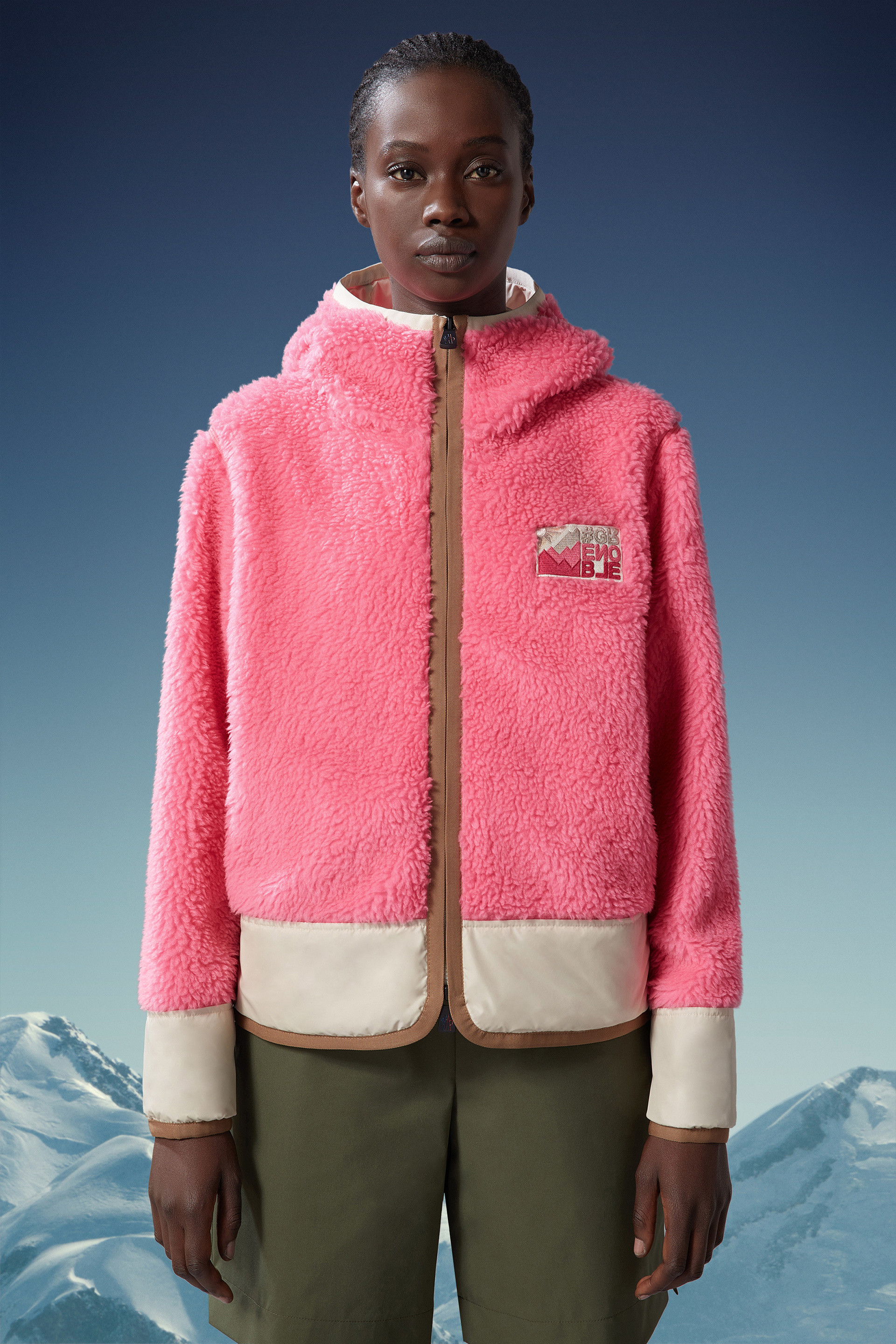 Pink Teddy Zip Up Hoodie Sweatshirts for Women Moncler US