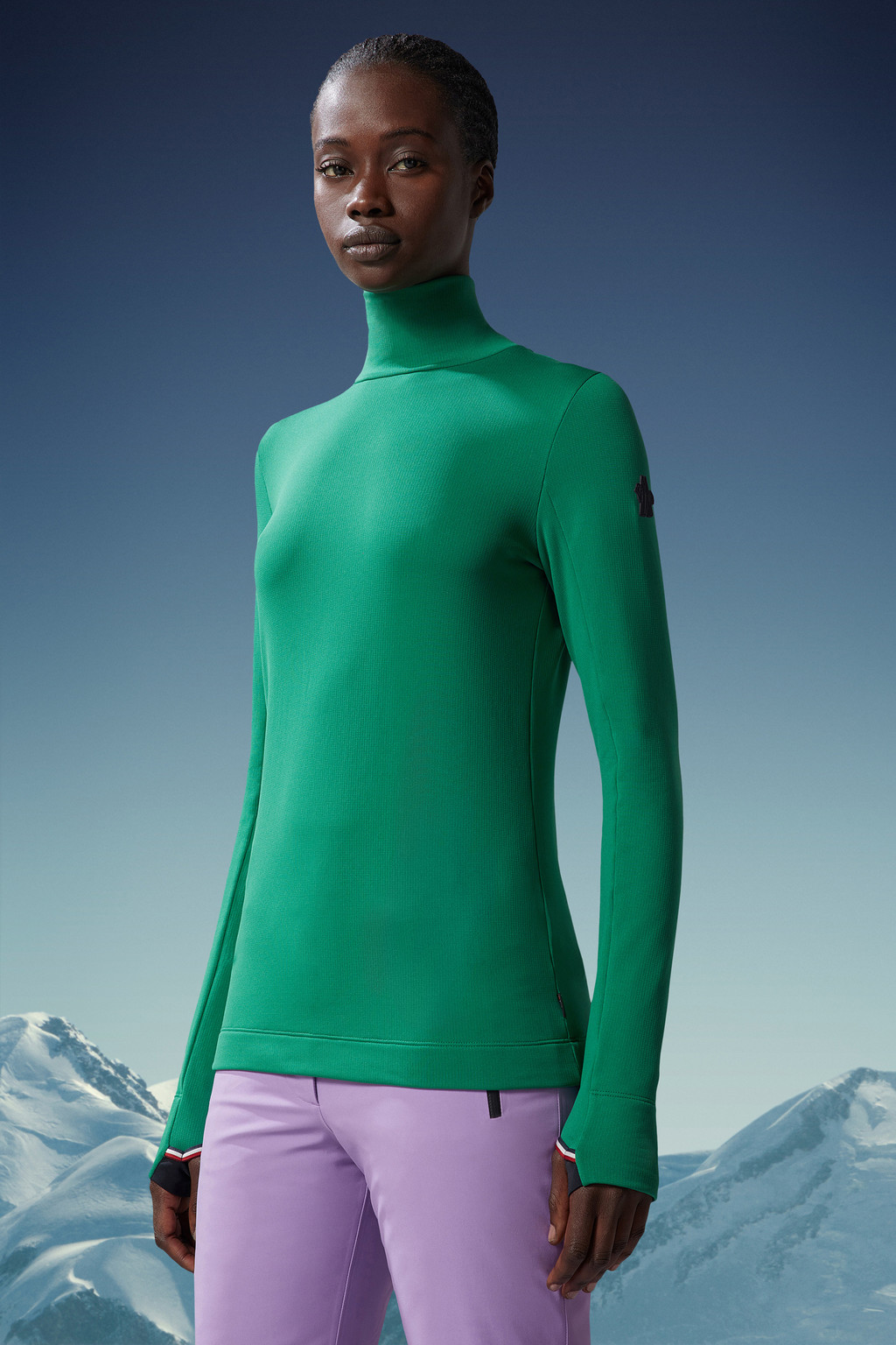 Bright Green Base Layer Polo Neck Sweatshirts for Women Moncler CY