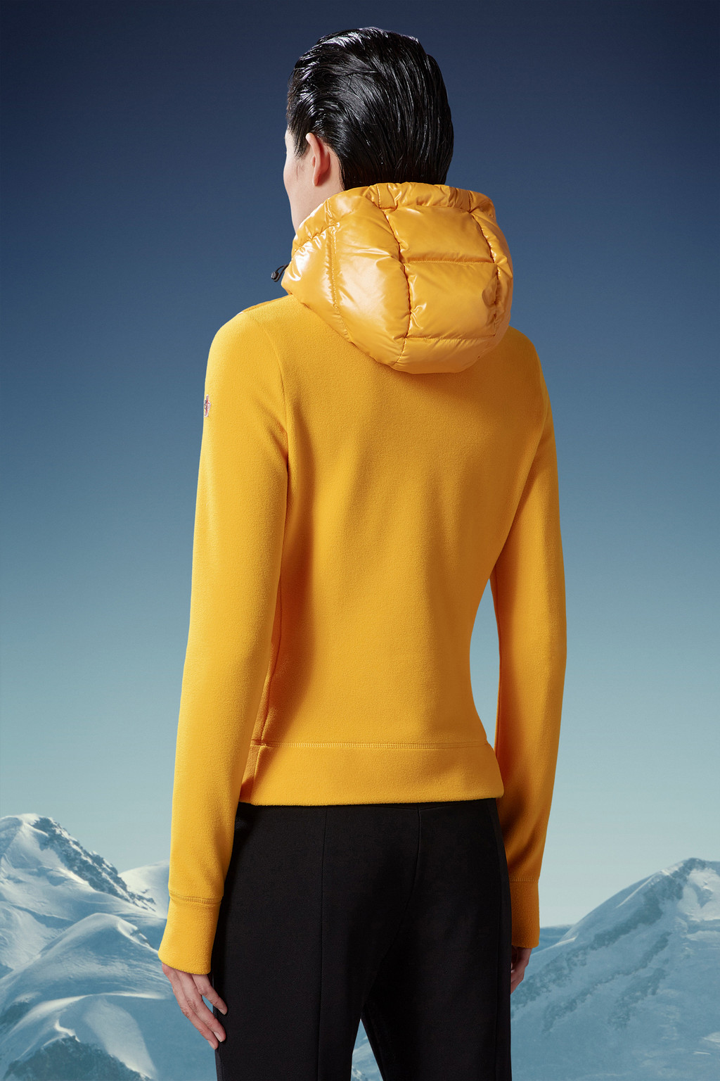 Yellow Padded Fleece Hoodie Sweatshirts for Women Moncler CY