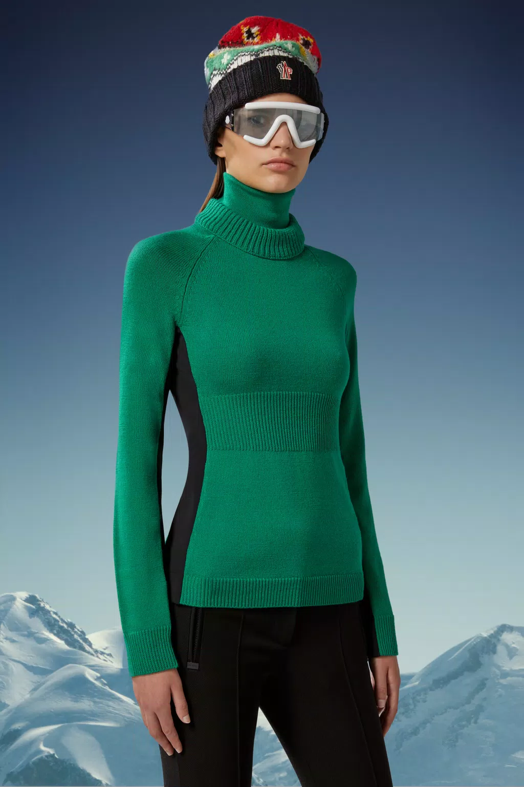 Wool & Fleece Polo Neck Jumper Women Emerald Green Moncler 1