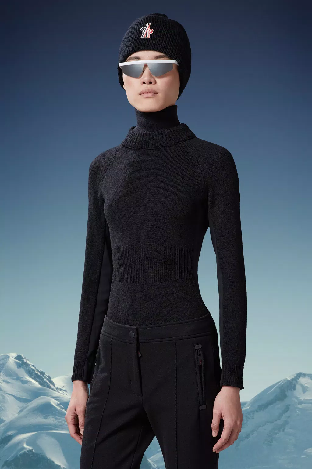 Wool & Fleece Turtleneck Sweater Women Black Moncler 1
