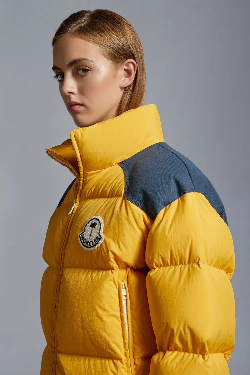 Yellow & Blue Nevis Short Down Jacket - Moncler x Palm Angels for ...