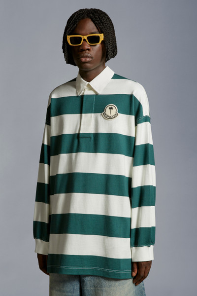 White & Green Striped Long Sleeve Polo Shirt - Moncler x Palm Angels ...